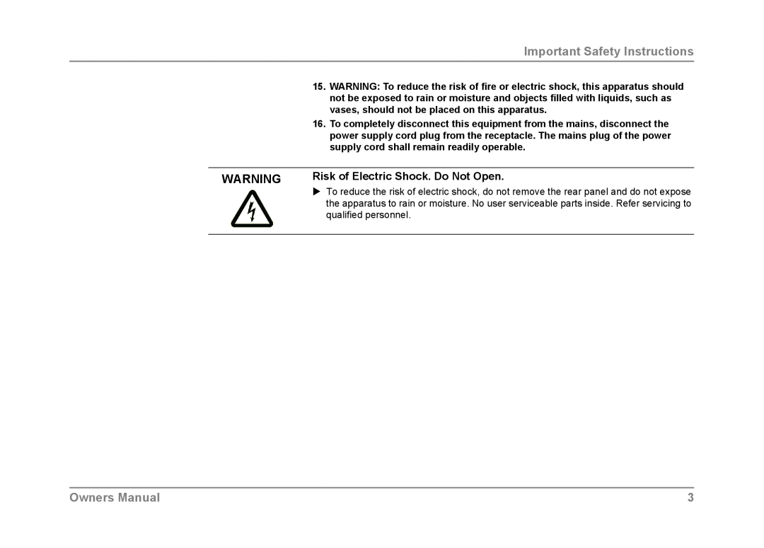 Dynaudio SUB 600 owner manual Important Safety Instructions, Risk of Electric Shock. Do Not Open 