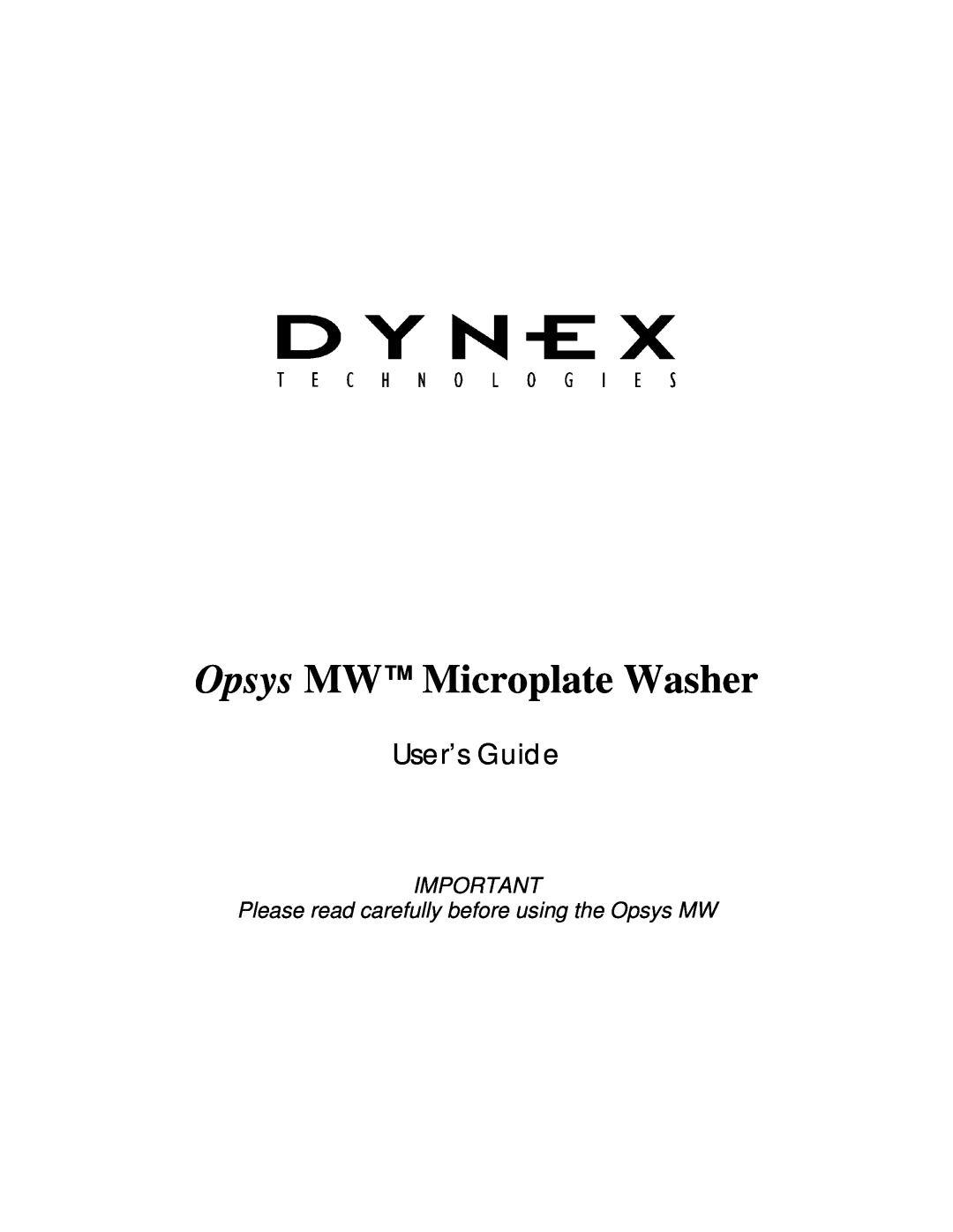 Dynex 91000051 manual Opsys MW Microplate Washer, User’s Guide, Please read carefully before using the Opsys MW 