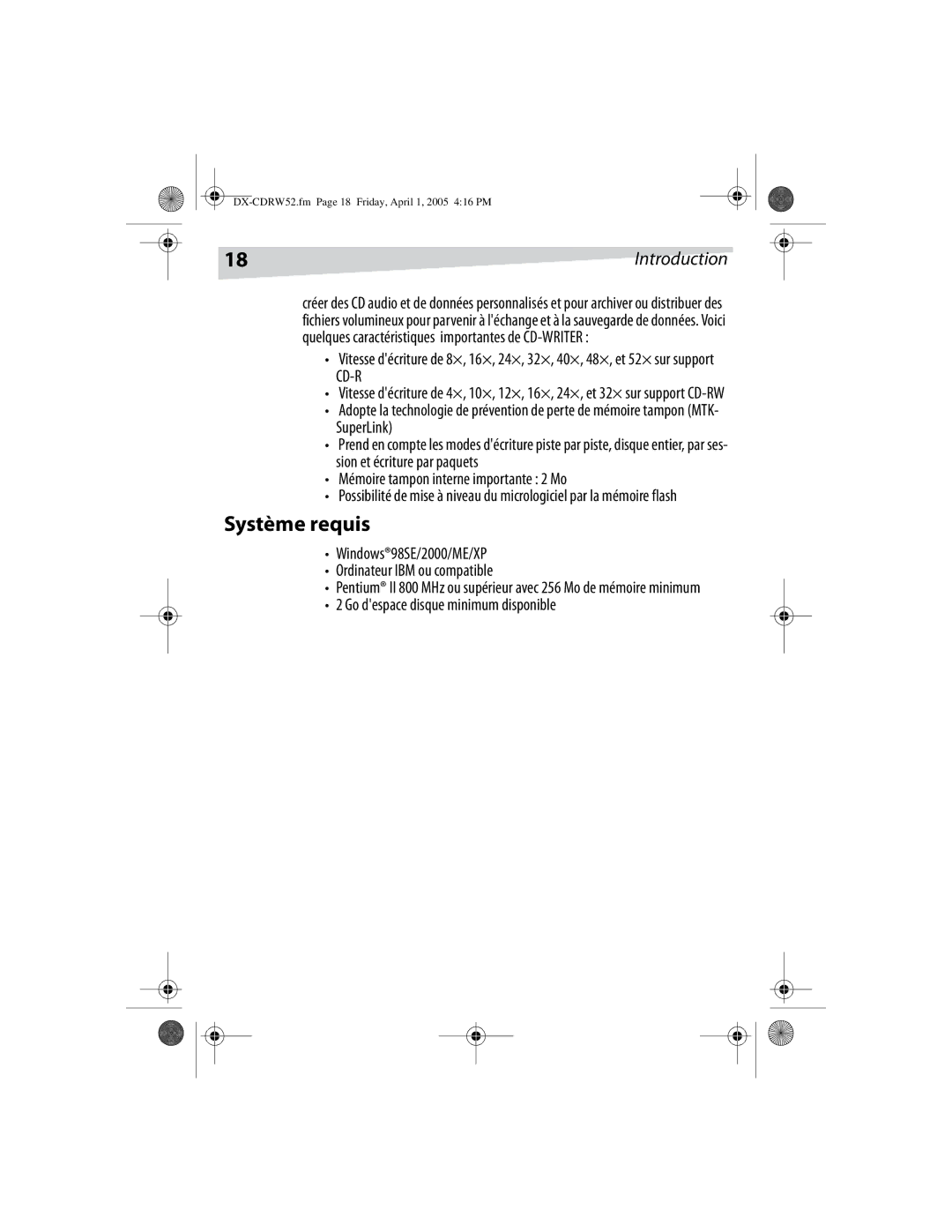 Dynex DX-CDRW52 manual Système requis, Introduction 