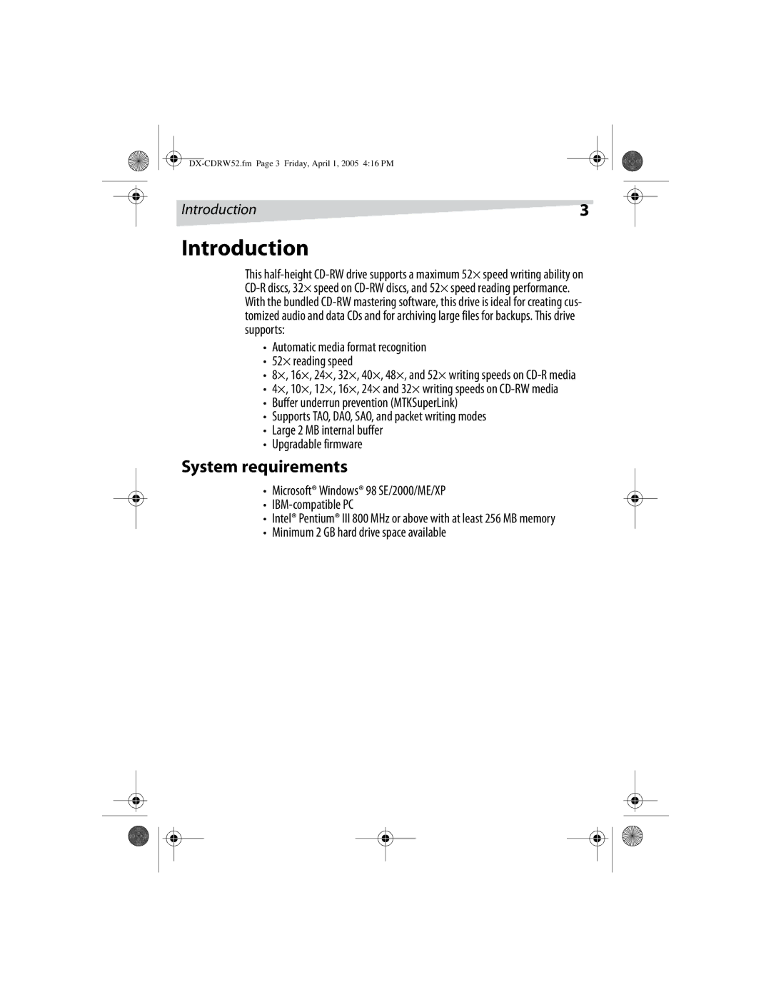 Dynex DX-CDRW52 manual Introduction, System requirements 