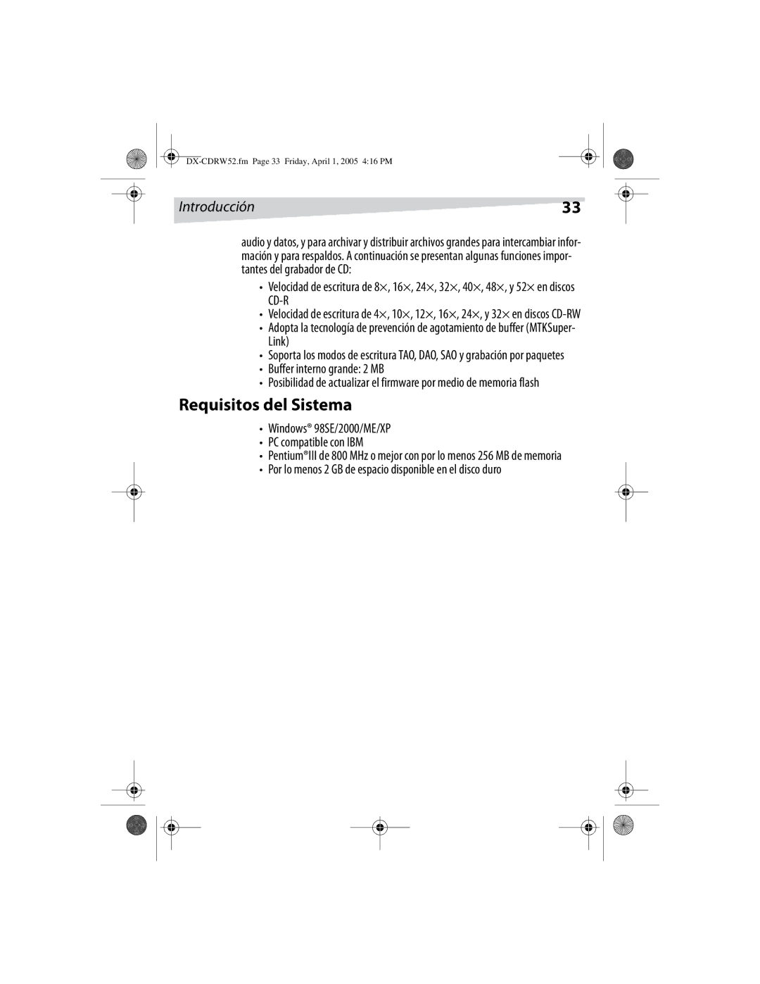 Dynex DX-CDRW52 manual Requisitos del Sistema, Introducción 