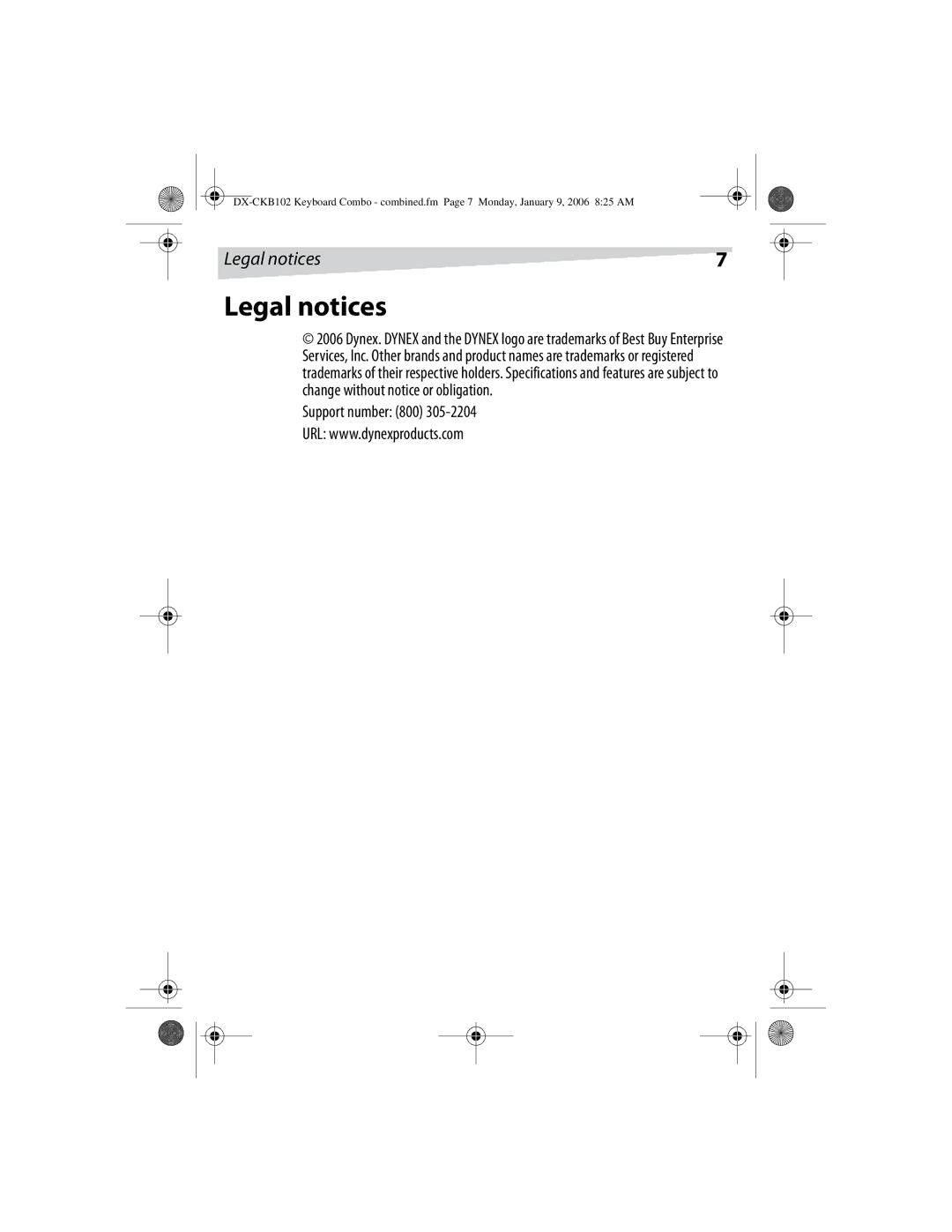 Dynex DX-CKB102 manual Legal notices 