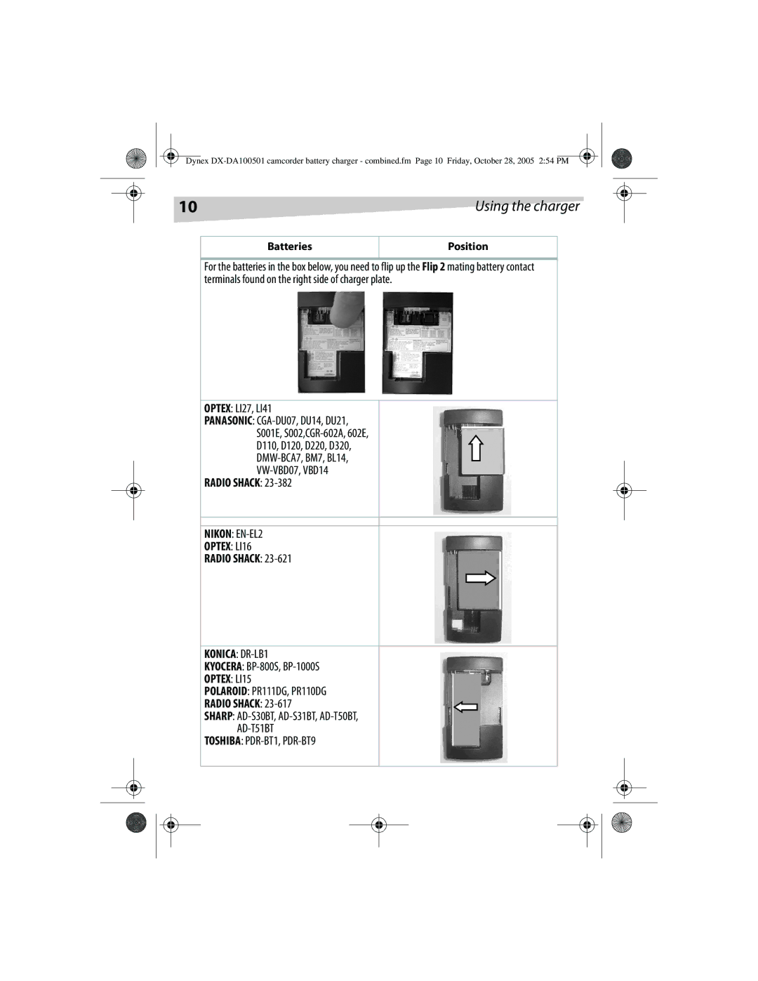 Dynex DX-DA100501, DX-DA100502 manual Kyocera BP-800S, BP-1000S, Batteries Position 