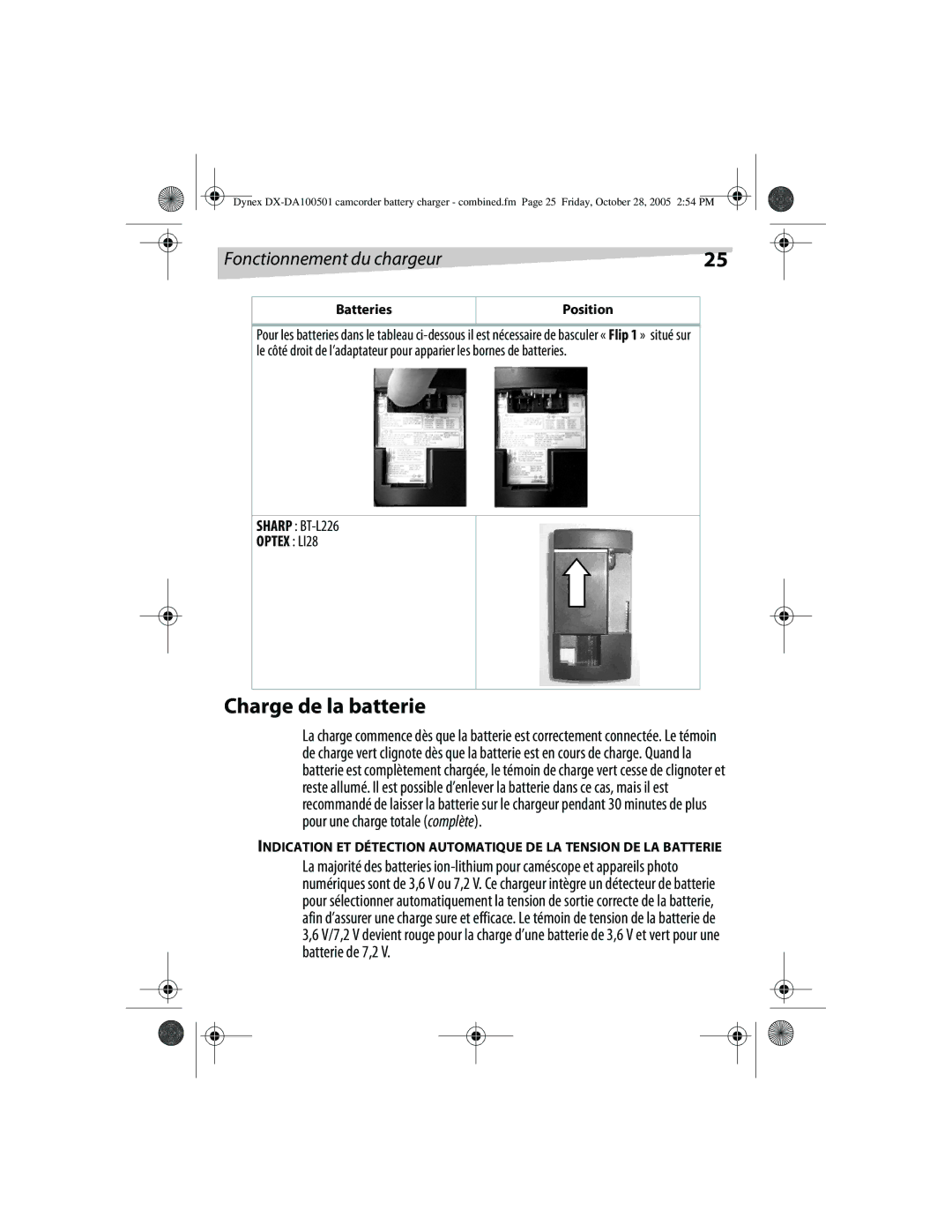 Dynex DX-DA100502, DX-DA100501 manual Charge de la batterie 