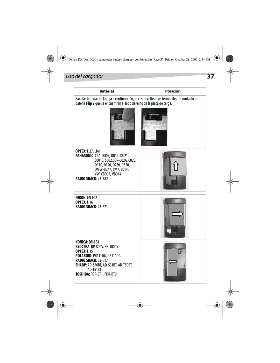 Dynex DX-DA100502, DX-DA100501 manual Baterías Posición 