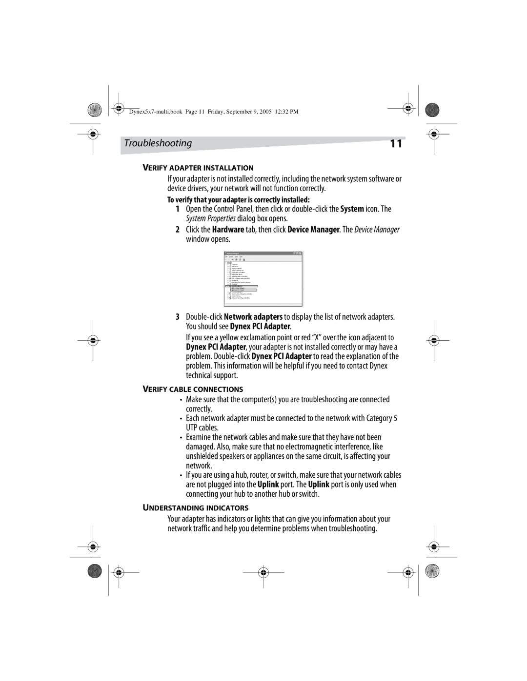 Dynex DX-E101 manual Troubleshooting, To verify that your adapter is correctly installed, Verify Adapter Installation 