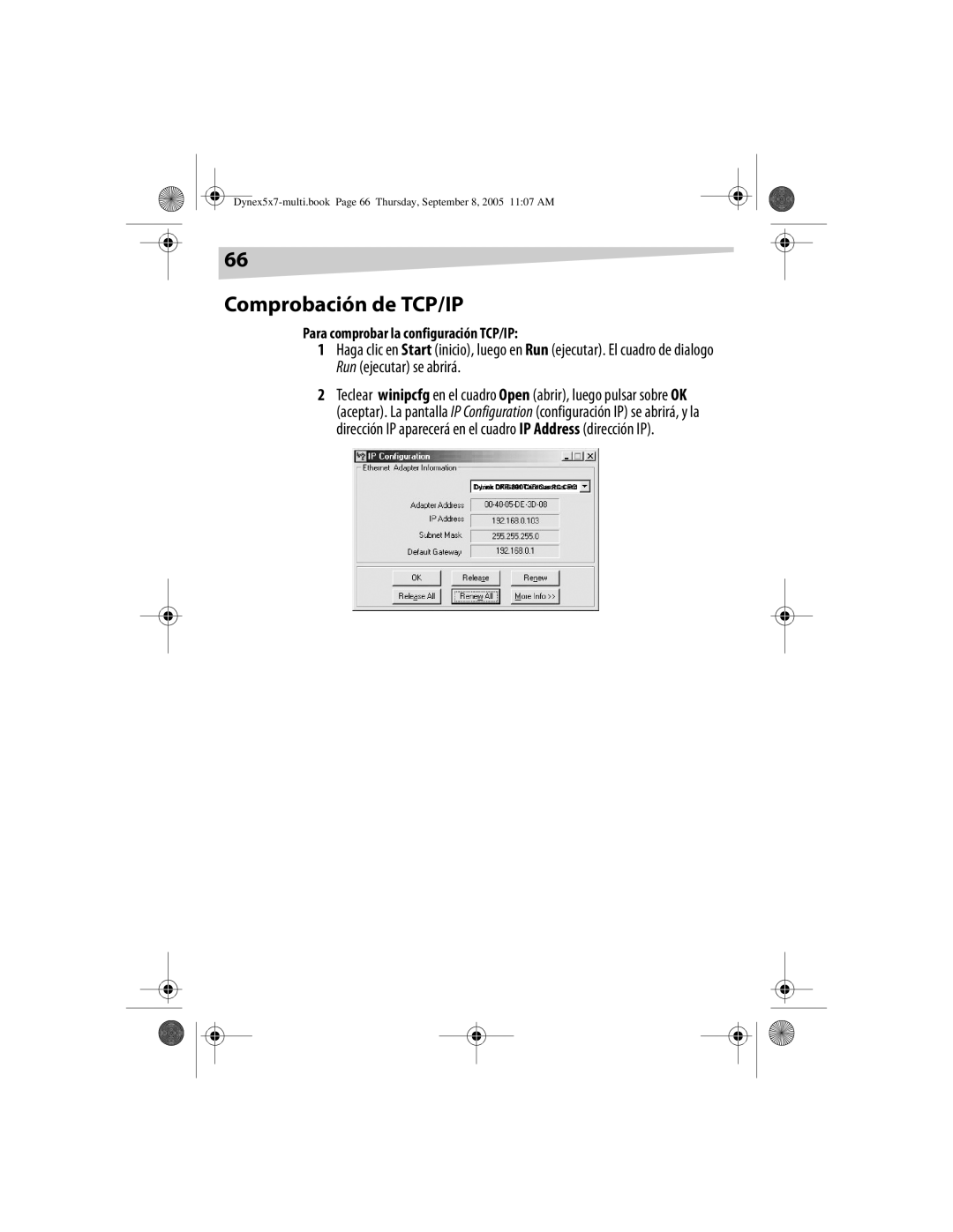 Dynex DX-E201 manual Comprobación de TCP/IP, Para comprobar la configuración TCP/IP 