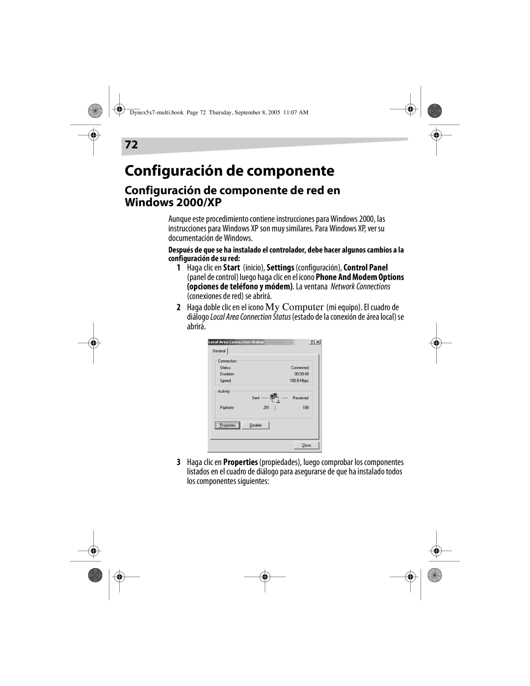 Dynex DX-E201 manual Configuración de componente de red en Windows 2000/XP 