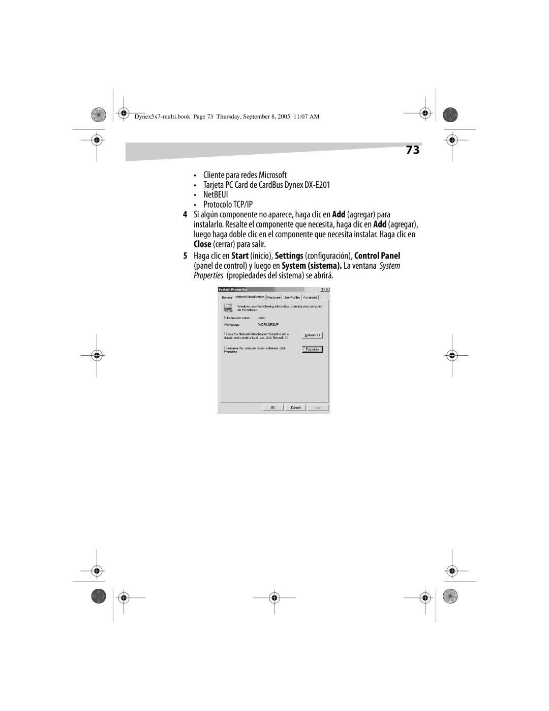 Dynex manual Cliente para redes Microsoft Tarjeta PC Card de CardBus Dynex DX-E201, NetBEUI Protocolo TCP/IP 