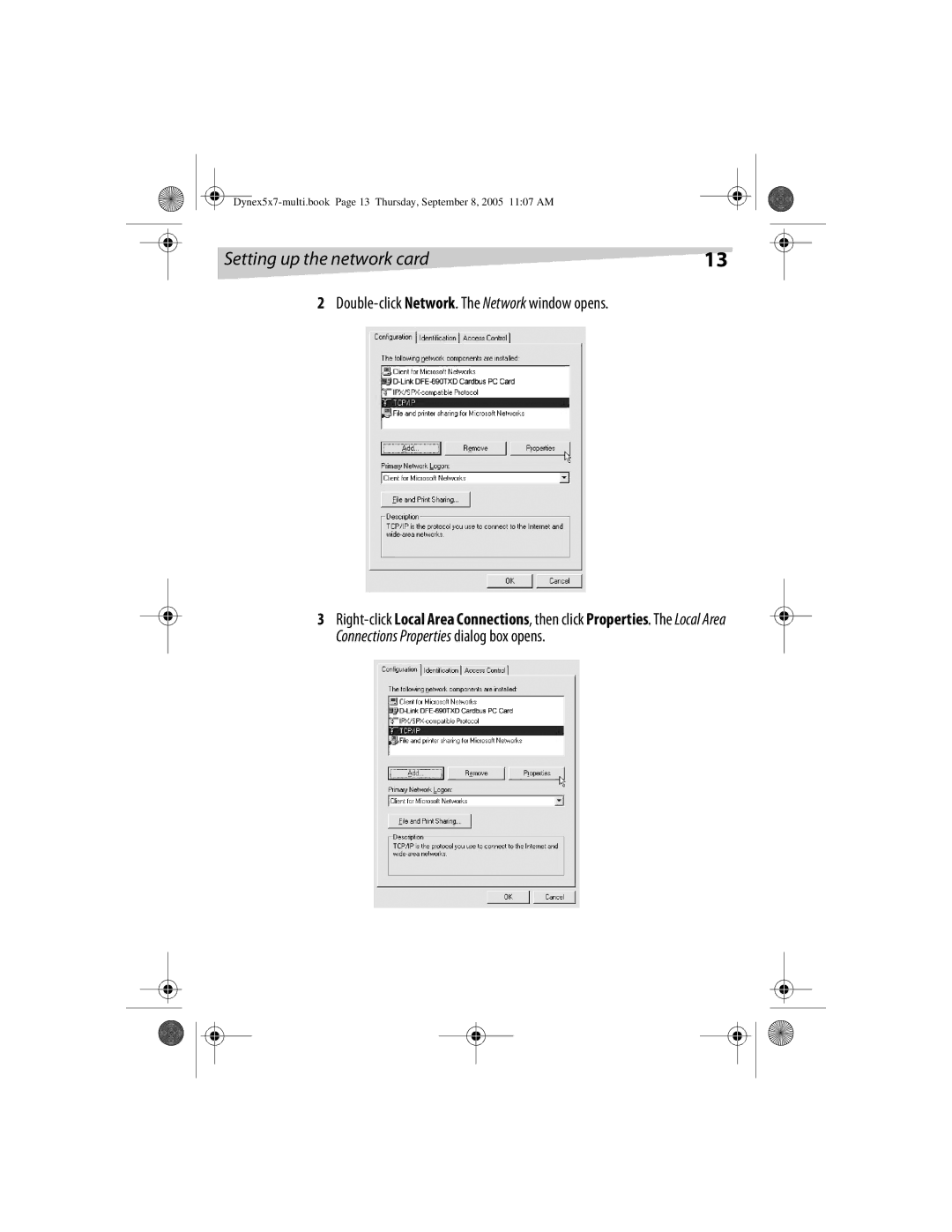 Dynex DX-E201 manual Setting up the network card 