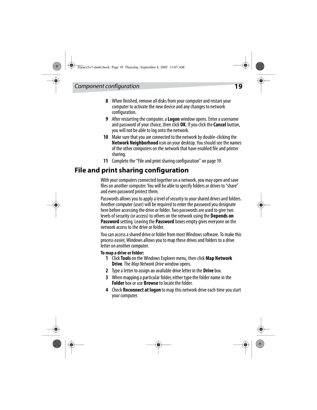 Dynex DX-E201 manual File and print sharing configuration, To map a drive or folder 