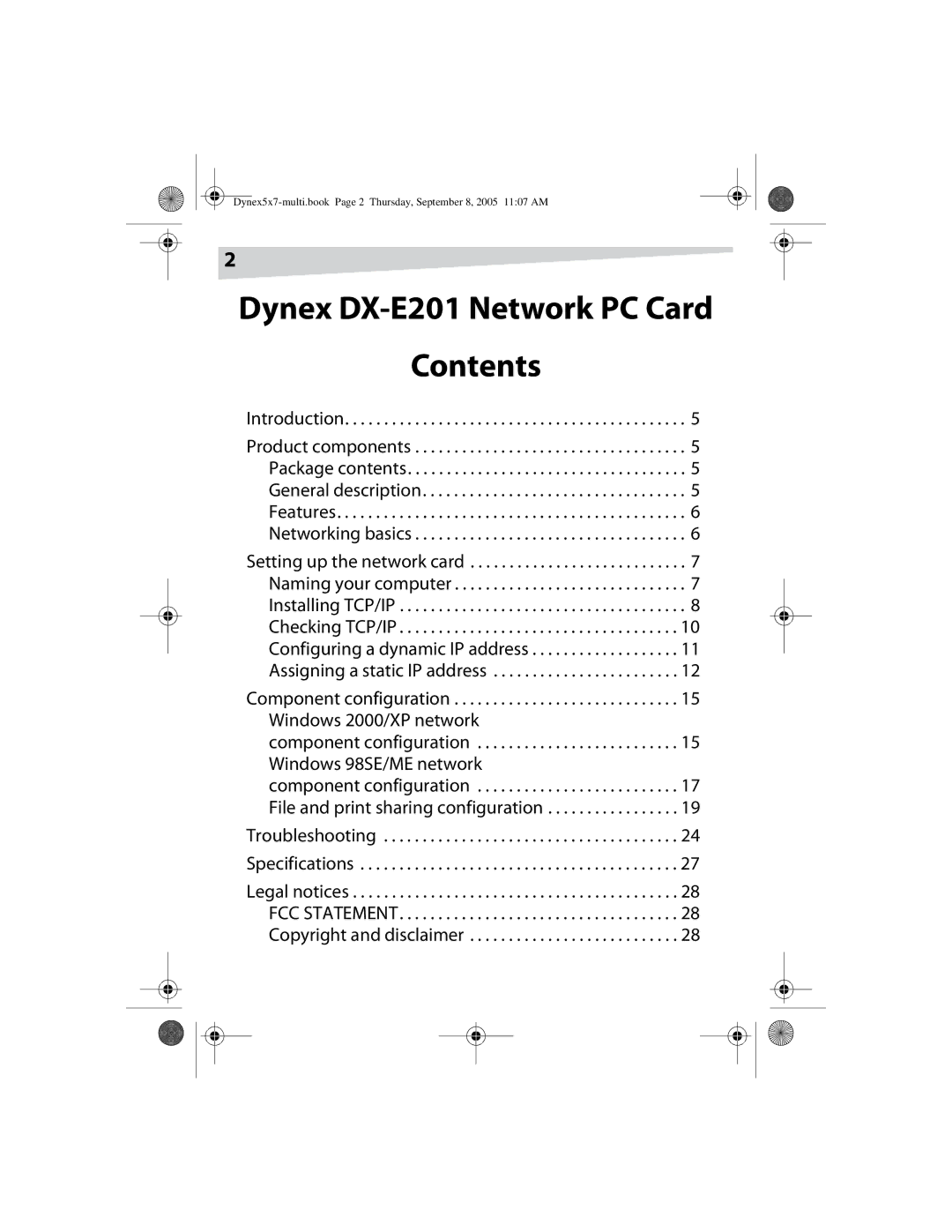 Dynex manual Dynex DX-E201 Network PC Card Contents 