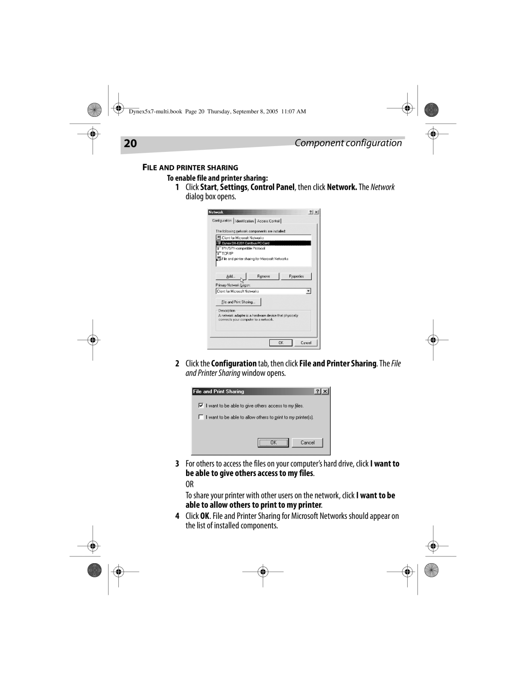 Dynex DX-E201 manual To enable file and printer sharing, File and Printer Sharing 