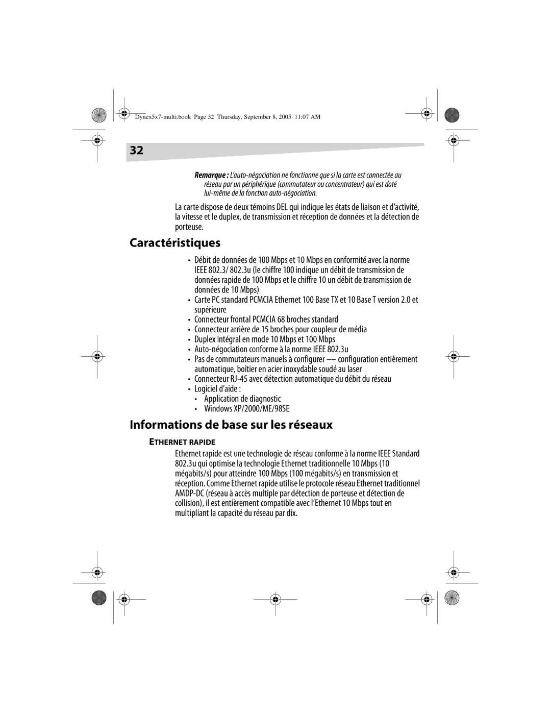 Dynex DX-E201 manual Caractéristiques, Informations de base sur les réseaux, Ethernet Rapide 