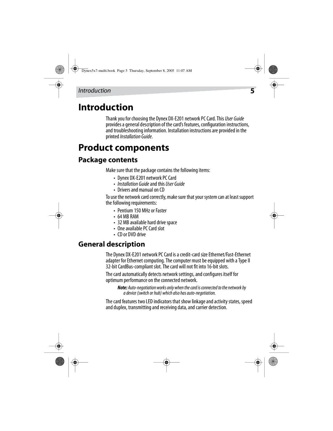 Dynex DX-E201 manual Introduction Product components, Package contents, General description 