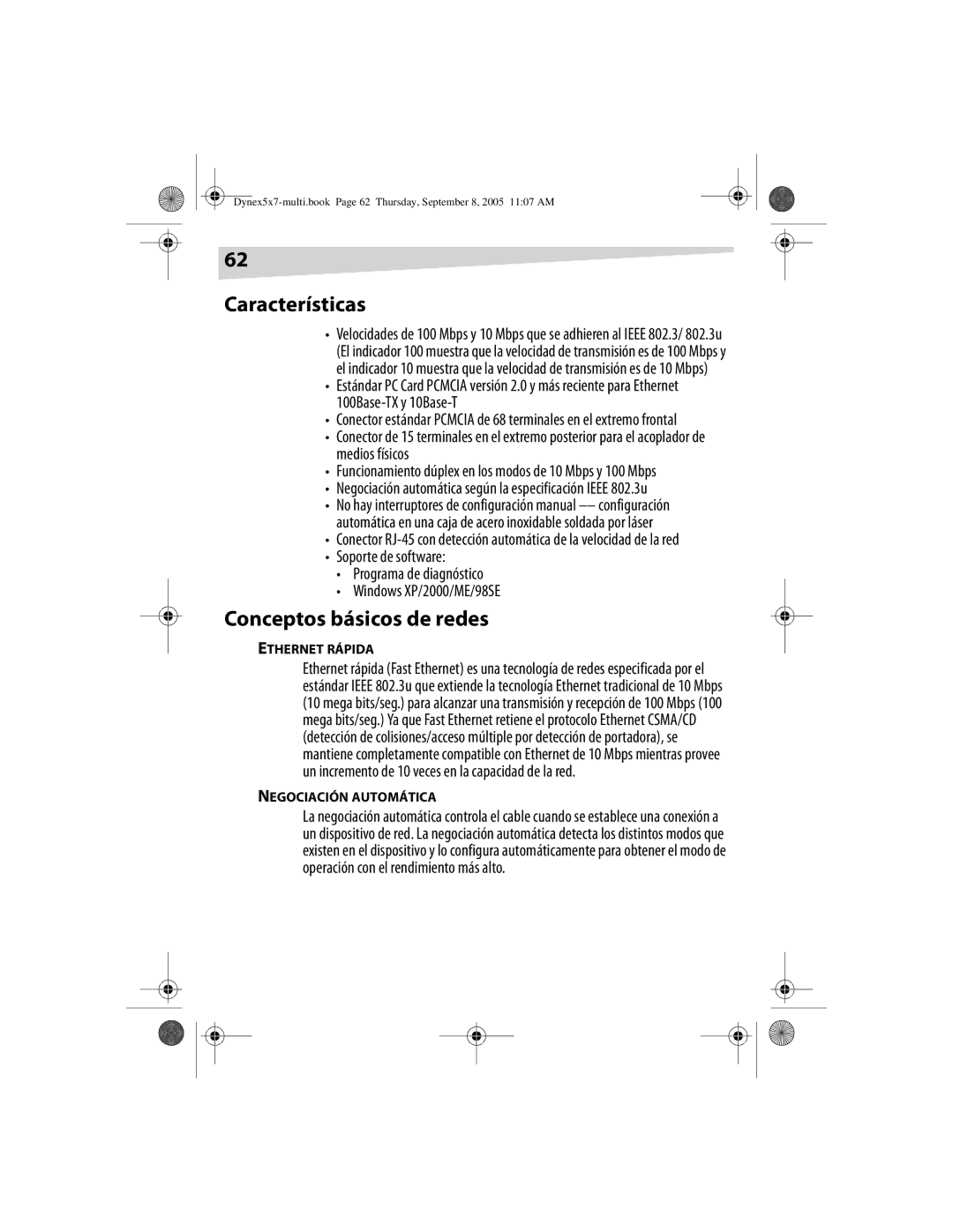 Dynex DX-E201 manual Características, Conceptos básicos de redes, Ethernet Rápida, Negociación Automática 