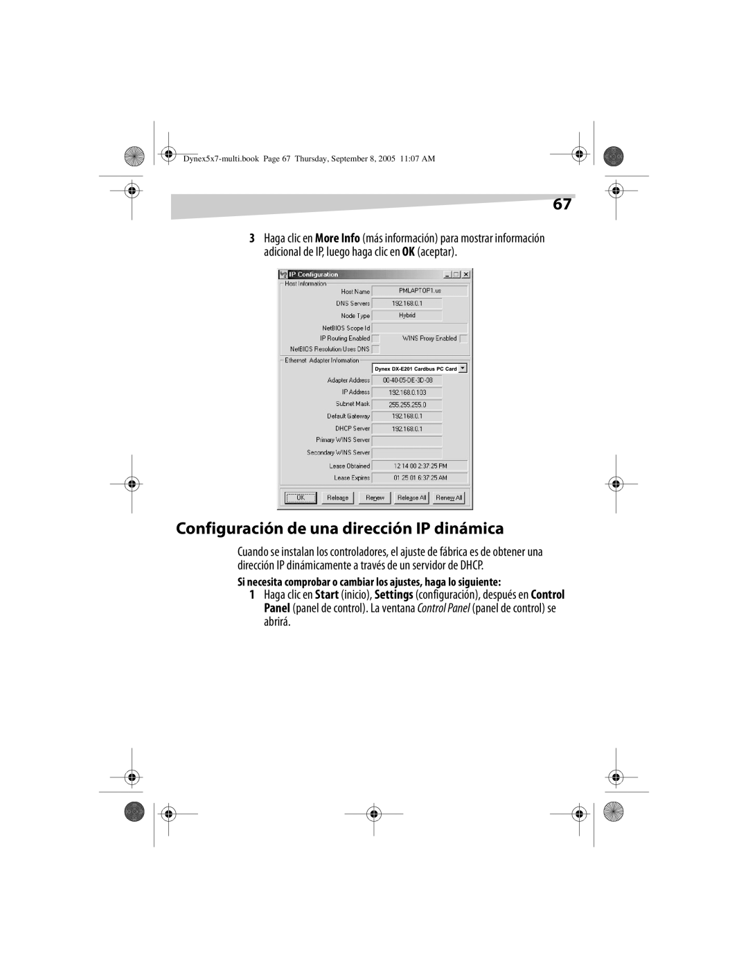 Dynex DX-E201 manual Configuración de una dirección IP dinámica 