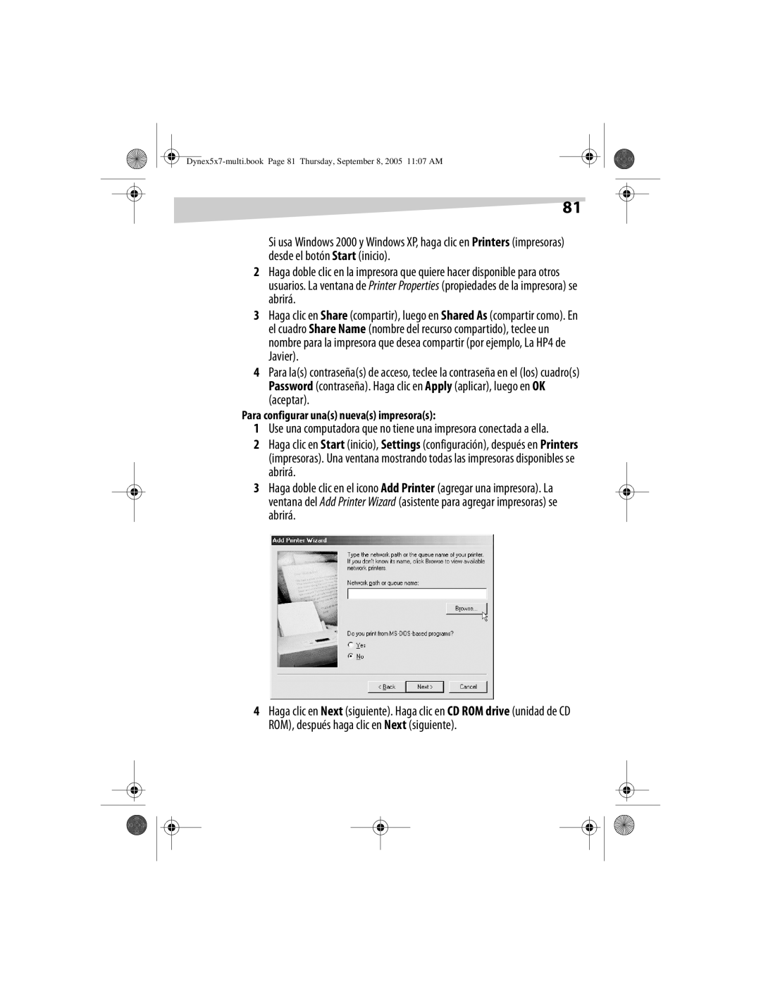 Dynex DX-E201 manual Para configurar unas nuevas impresoras 