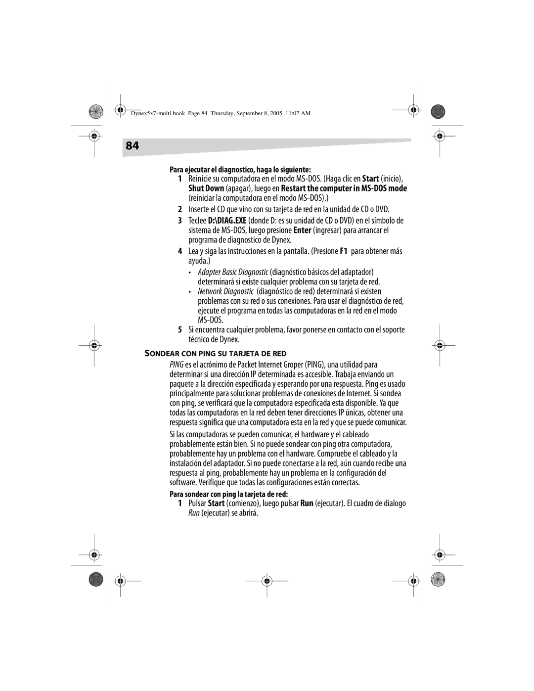 Dynex DX-E201 manual Para ejecutar el diagnostico, haga lo siguiente, Para sondear con ping la tarjeta de red 