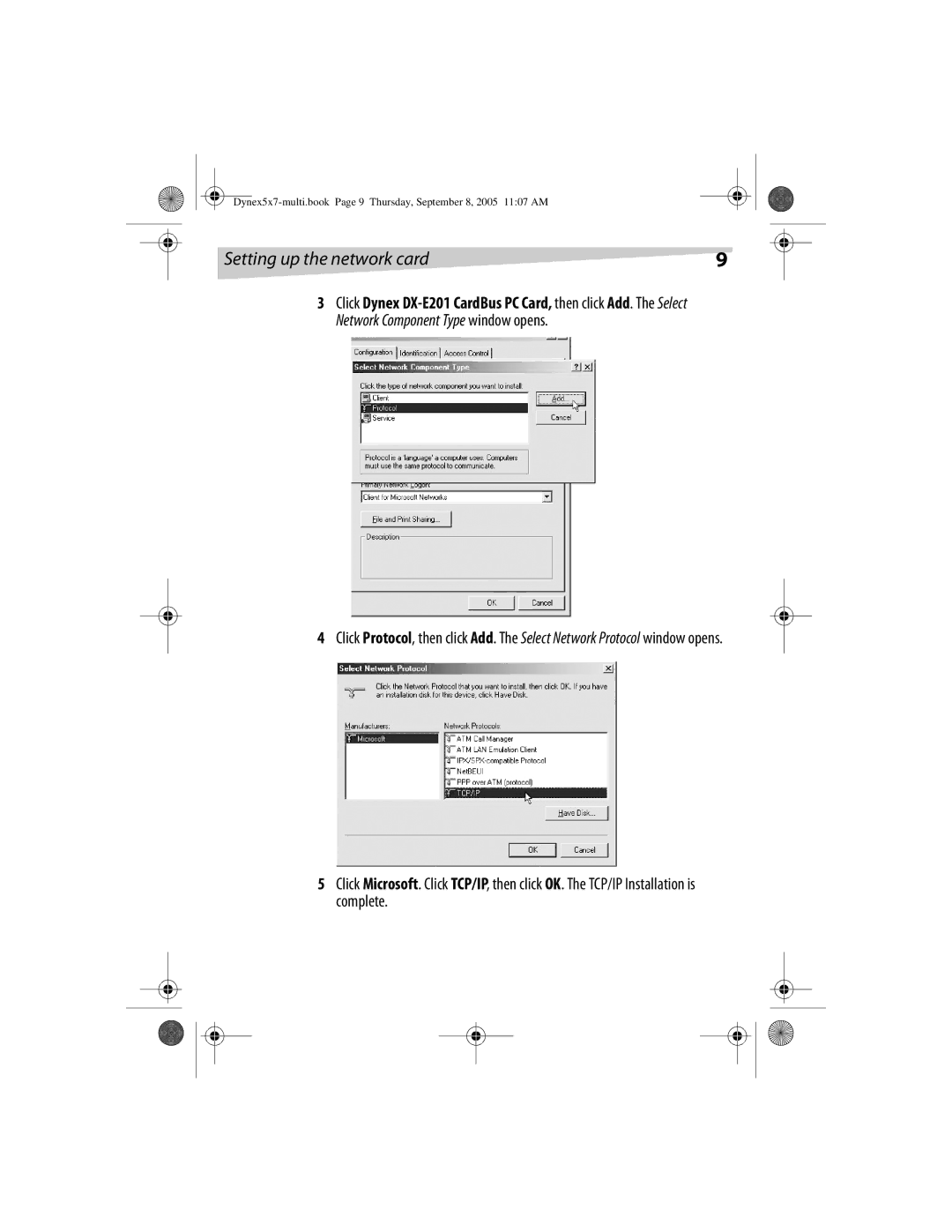 Dynex DX-E201 manual Setting up the network card 