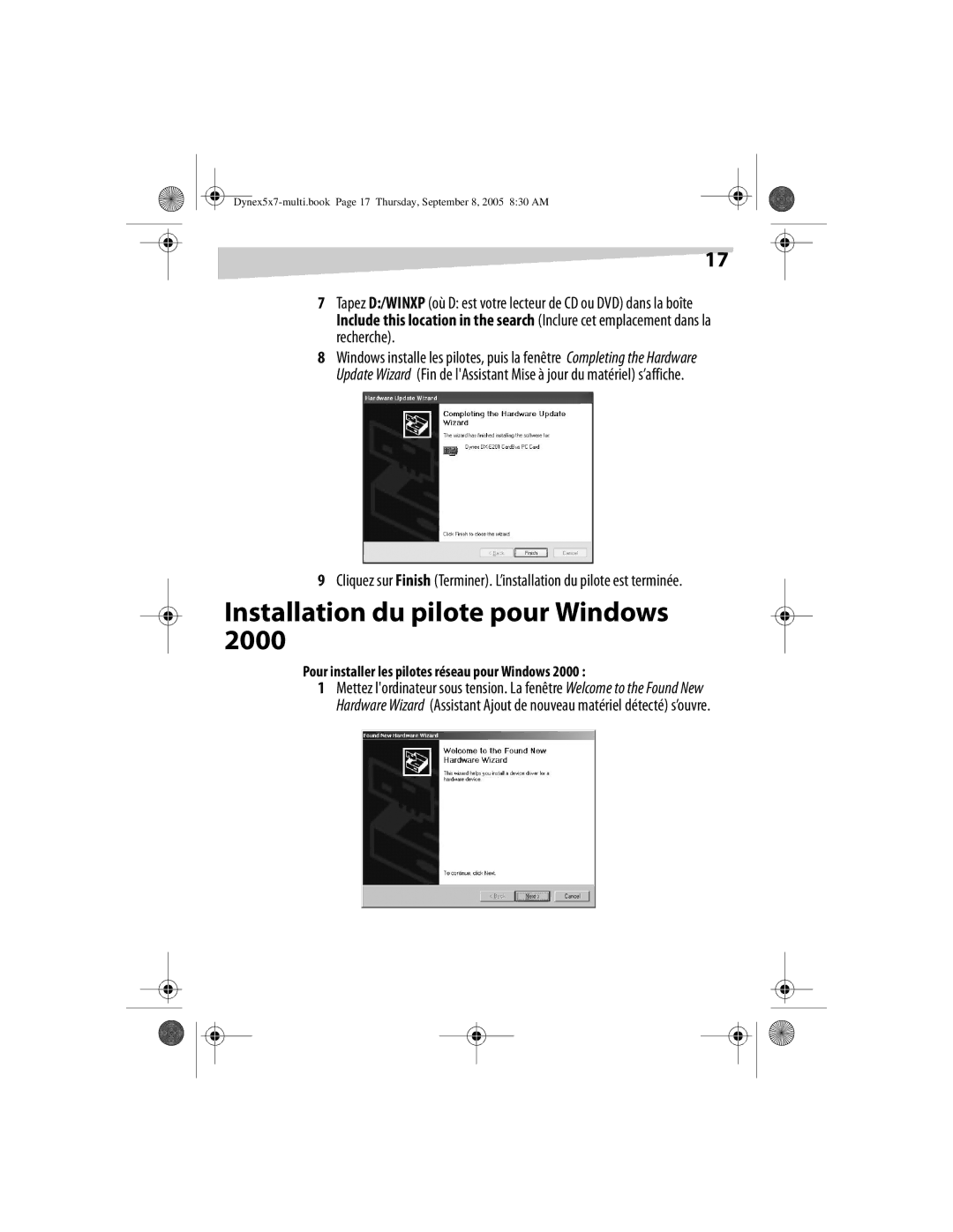 Dynex DX-E201 manual Installation du pilote pour Windows, Pour installer les pilotes réseau pour Windows 