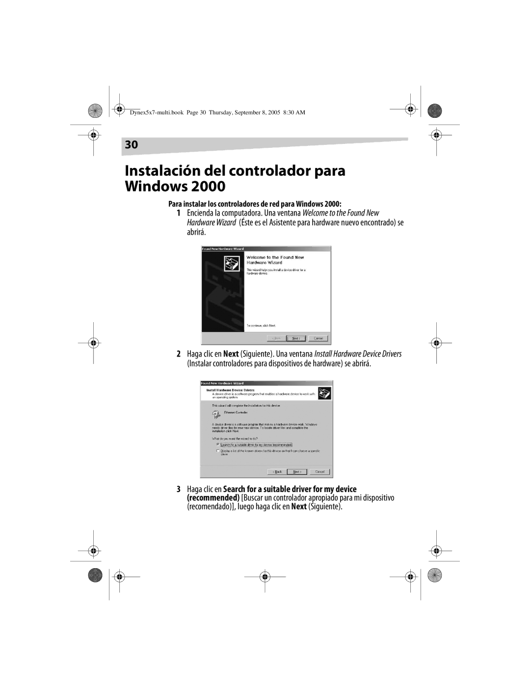 Dynex DX-E201 manual Instalación del controlador para Windows, Para instalar los controladores de red para Windows 