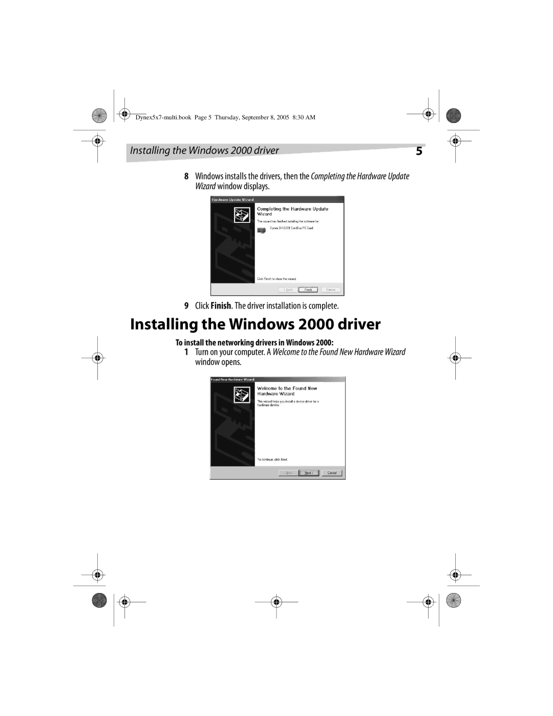 Dynex DX-E201 manual Installing the Windows 2000 driver, To install the networking drivers in Windows 