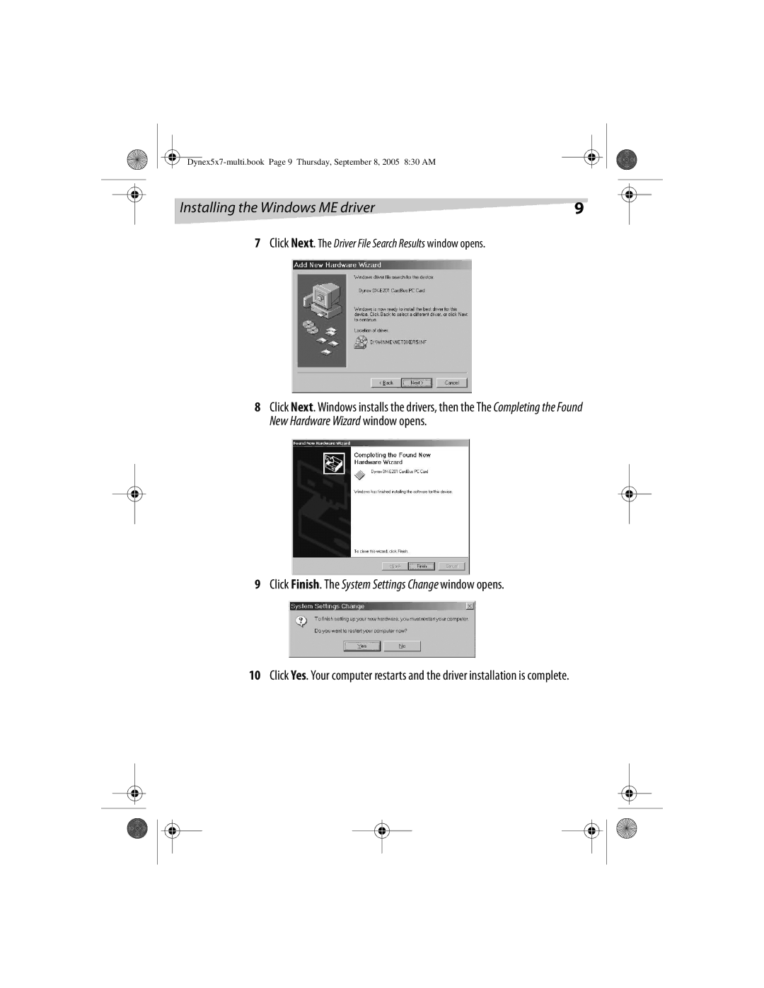 Dynex DX-E201 manual Installing the Windows ME driver 