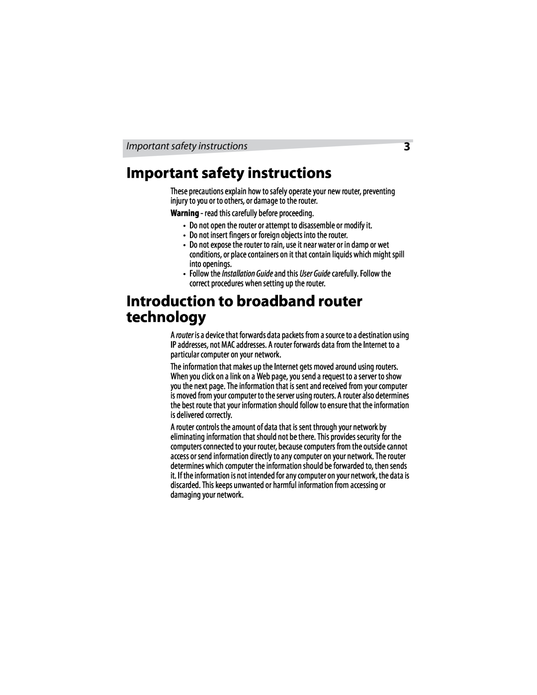Dynex DX-E401 manual Important safety instructions, Introduction to broadband router technology 