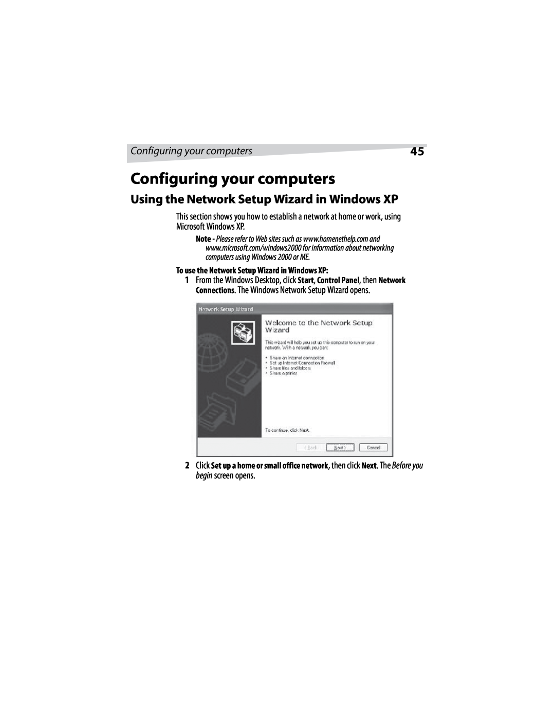 Dynex DX-E401 manual Configuring your computers, Using the Network Setup Wizard in Windows XP 