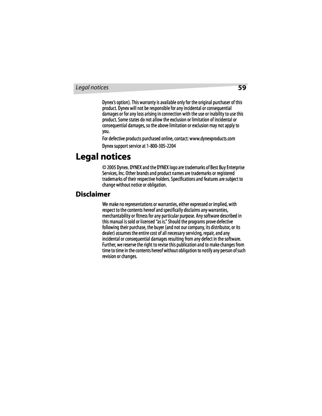 Dynex DX-E401 manual Legal notices, Disclaimer 