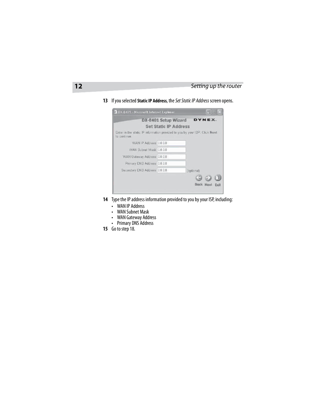 Dynex DX-E401 manual Setting up the router 