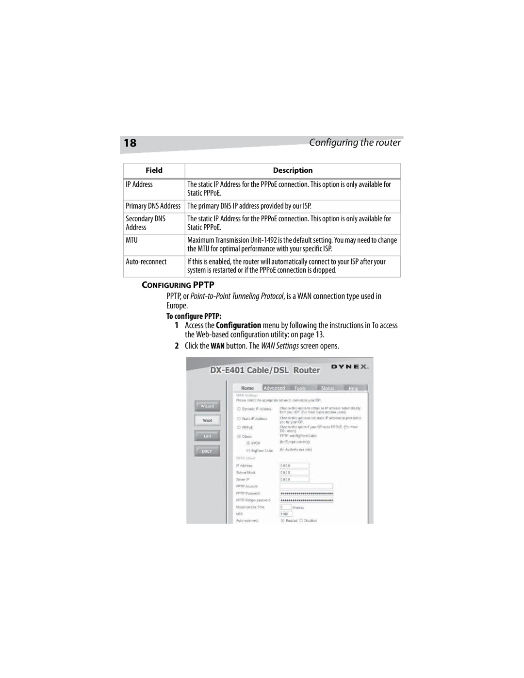 Dynex DX-E401 manual To configure Pptp 