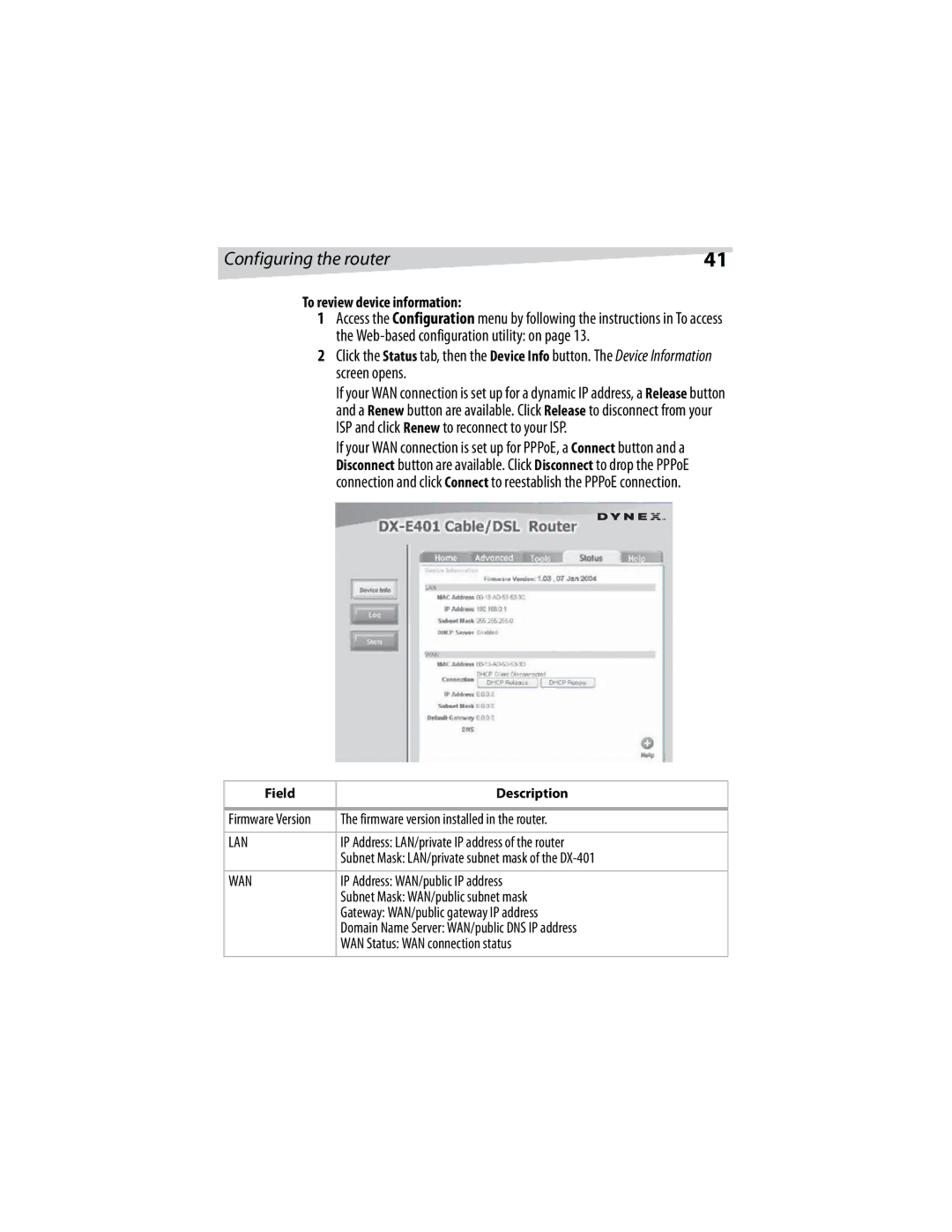 Dynex DX-E401 manual To review device information 