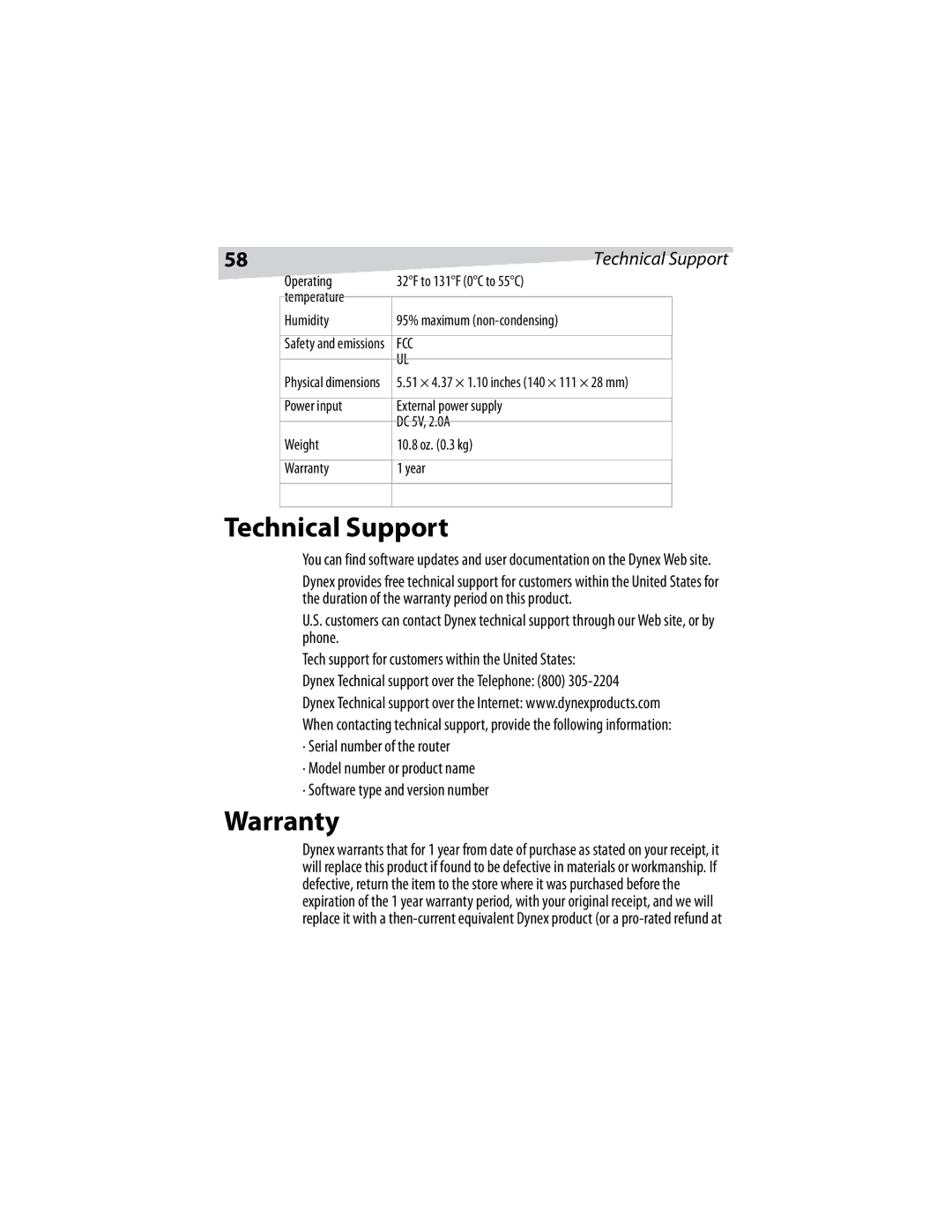 Dynex DX-E401 manual Technical Support, Warranty 