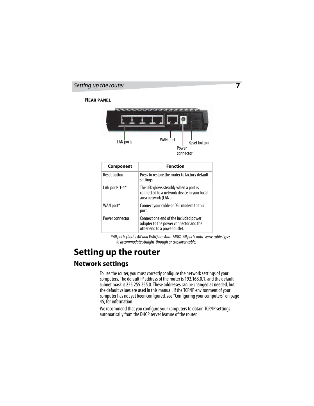 Dynex DX-E401 manual Setting up the router, Network settings 