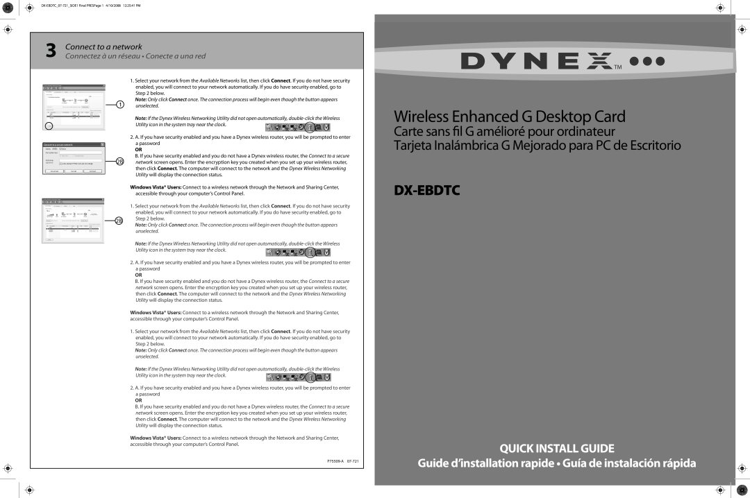 Dynex DX-EBDTC manual Wireless Enhanced G Desktop Card, Dx-Ebdtc, Carte sans l G amélioré pour ordinateur 