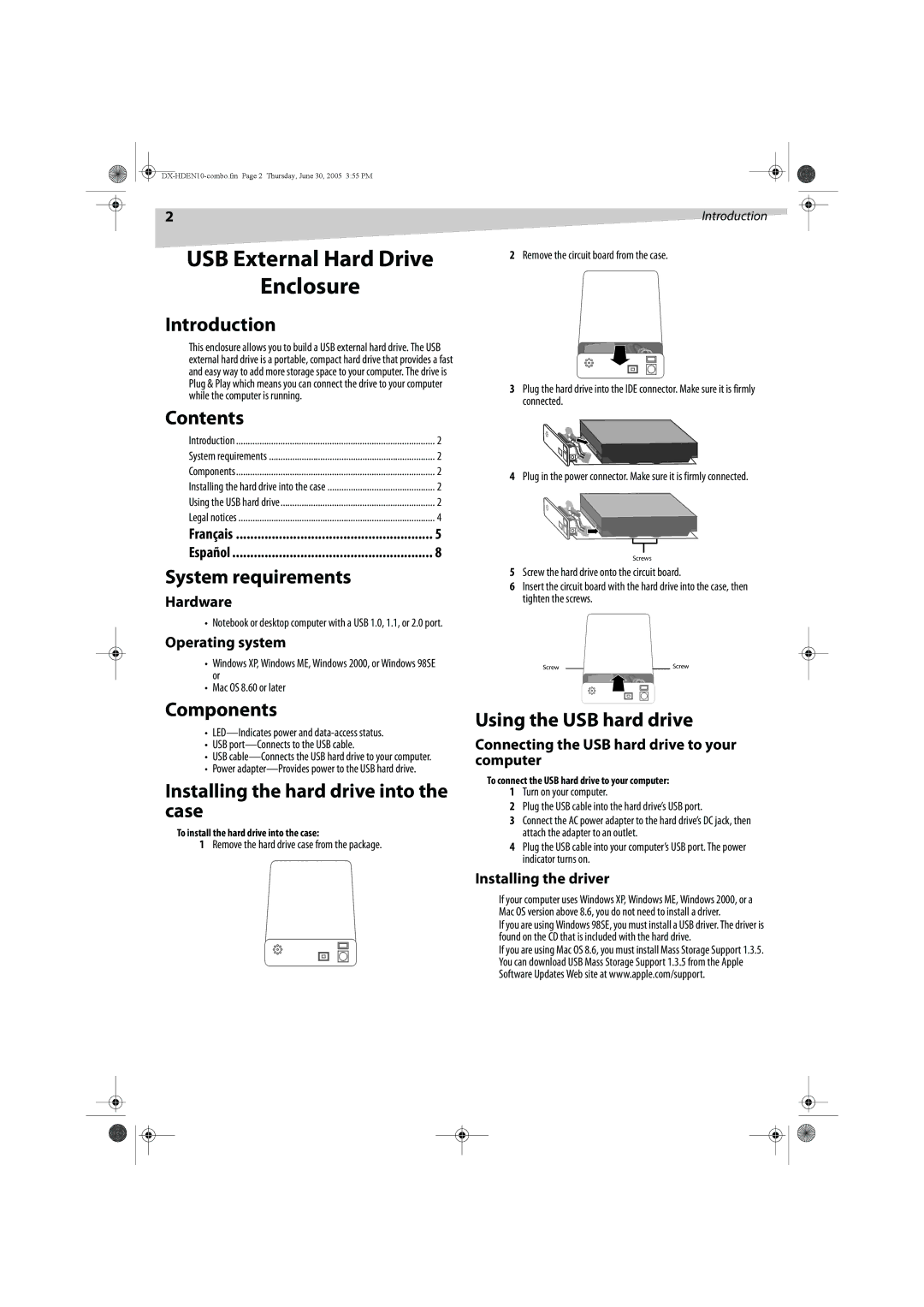 Dynex DX-HDEN10 manual USB External Hard Drive Enclosure 