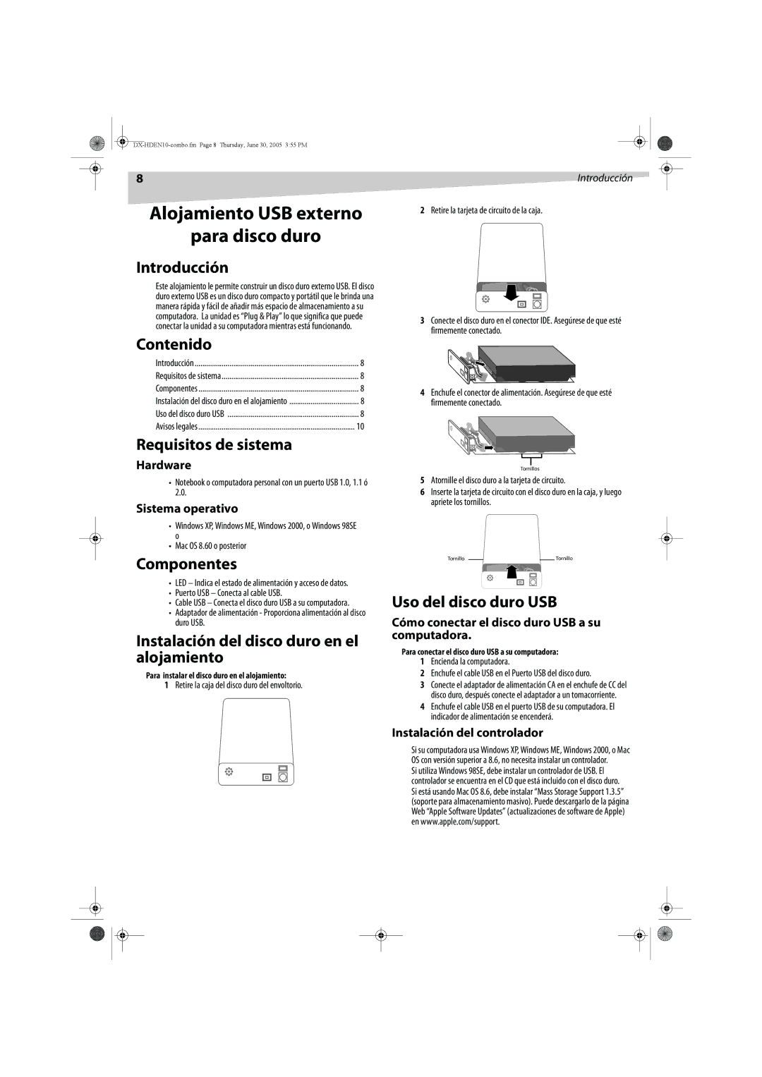 Dynex DX-HDEN10 manual Alojamiento USB externo Para disco duro 