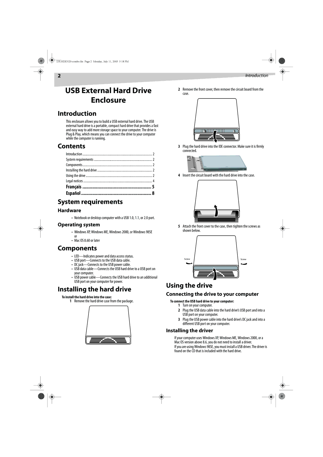 Dynex DX-HDEN20 manual USB External Hard Drive Enclosure 