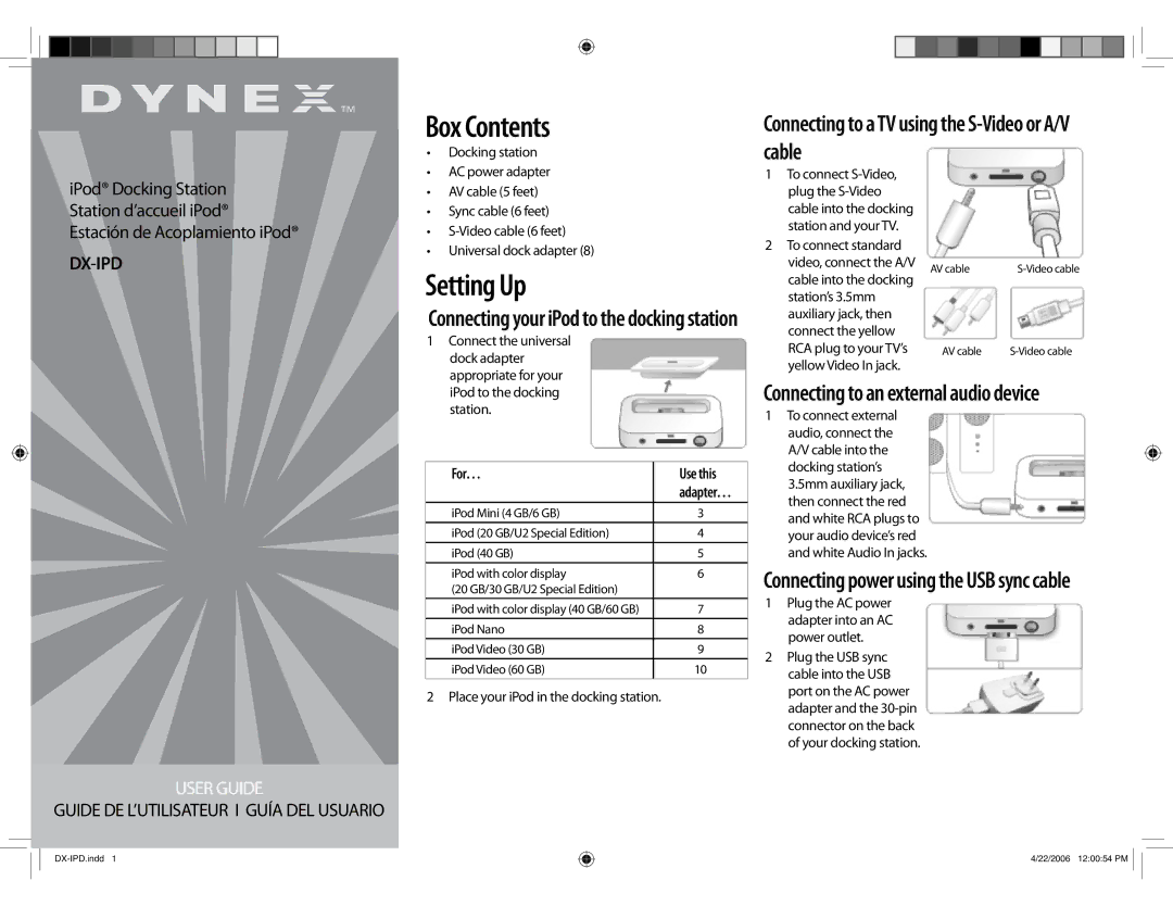 Dynex DX-IPD manual Box Contents, Setting Up 