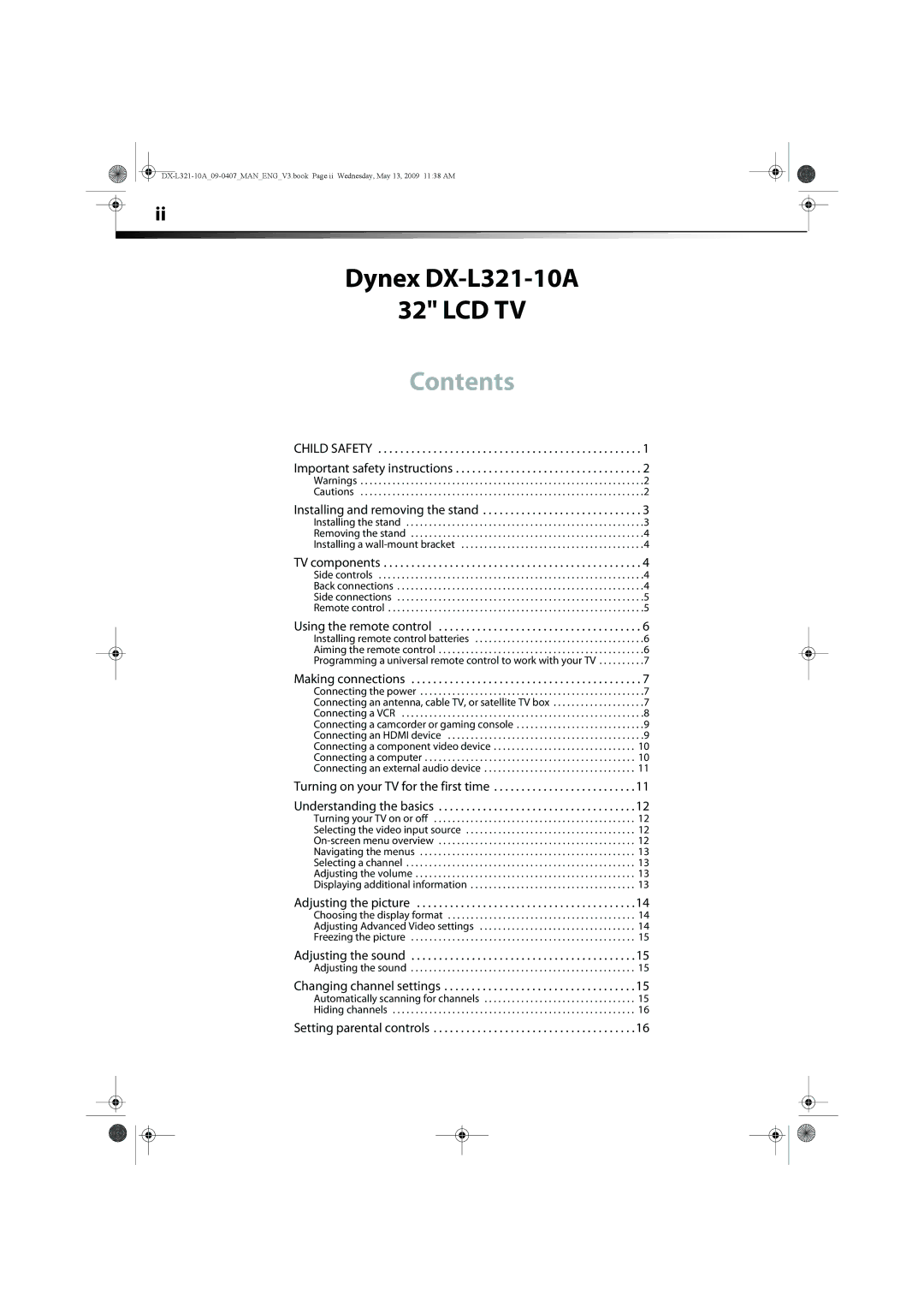 Dynex DX-L321-10A manual Contents 