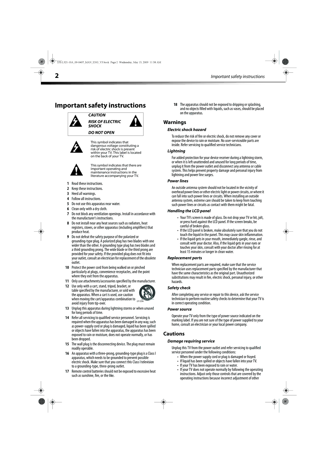 Dynex DX-L321-10A manual Important safety instructions 