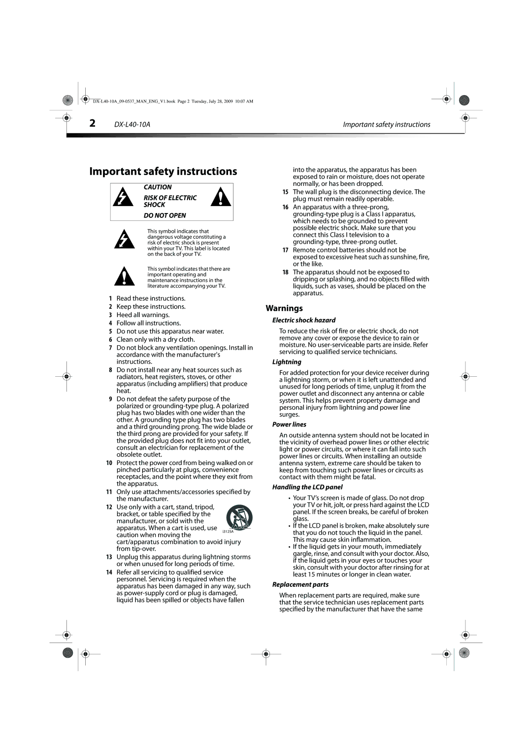 Dynex manual DX-L40-10A Important safety instructions 