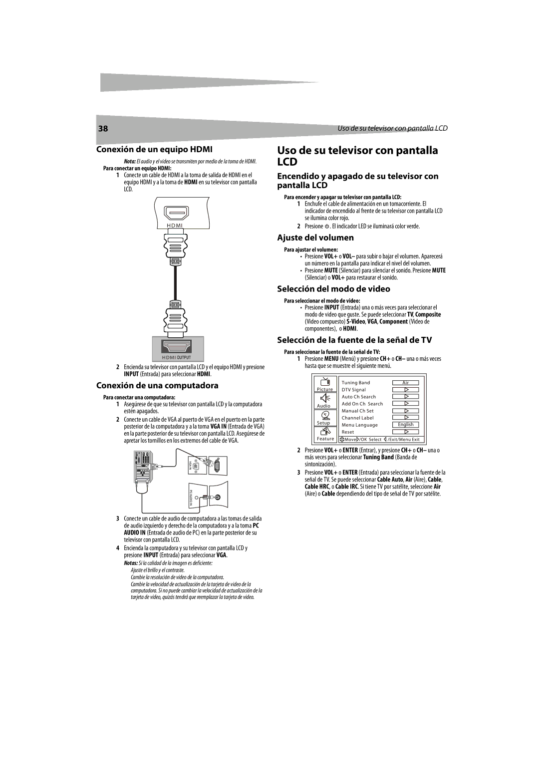 Dynex DX-LCDTV19 manual Uso de su televisor con pantalla 