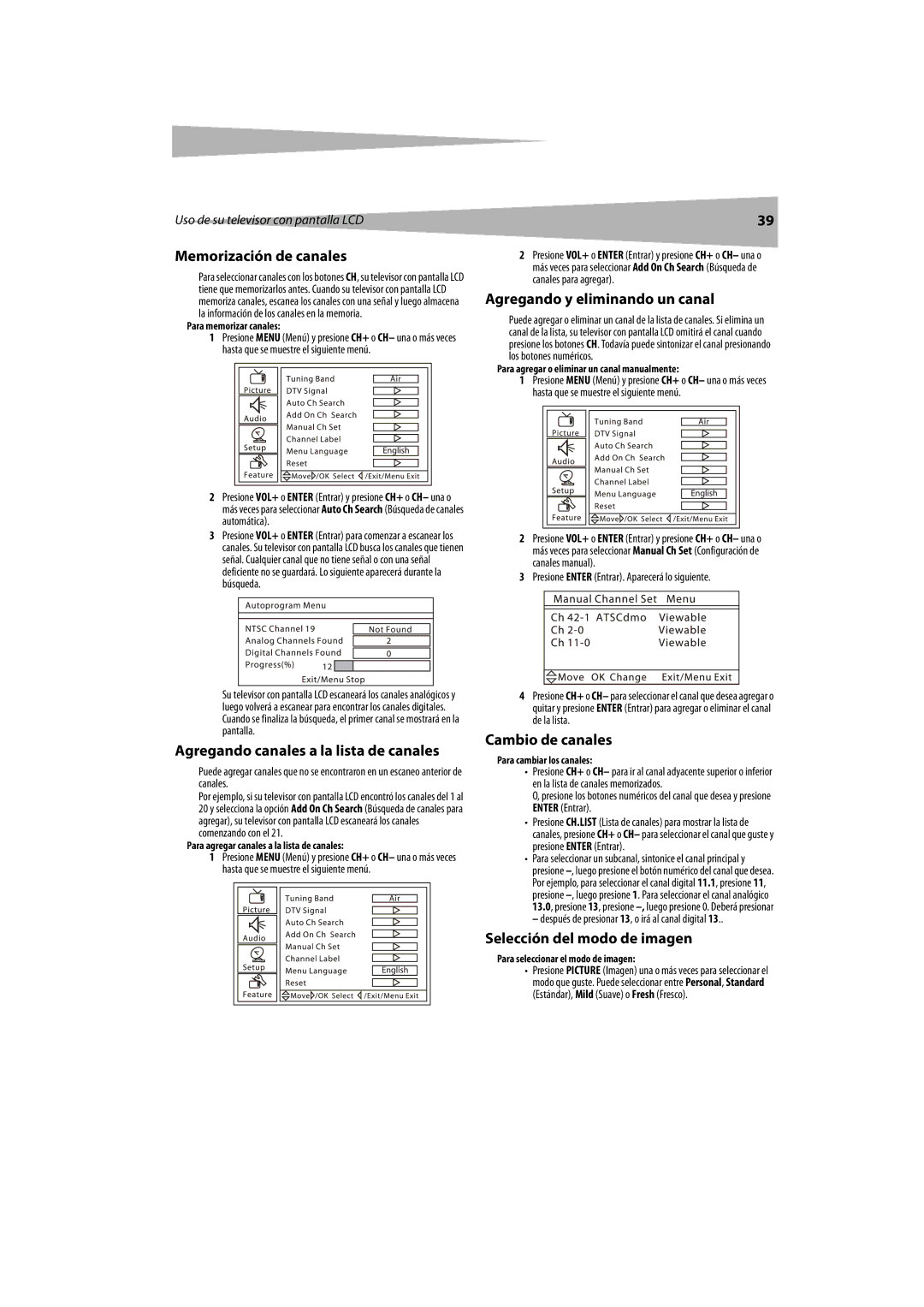 Dynex DX-LCDTV19 manual Memorización de canales, Agregando canales a la lista de canales, Agregando y eliminando un canal 