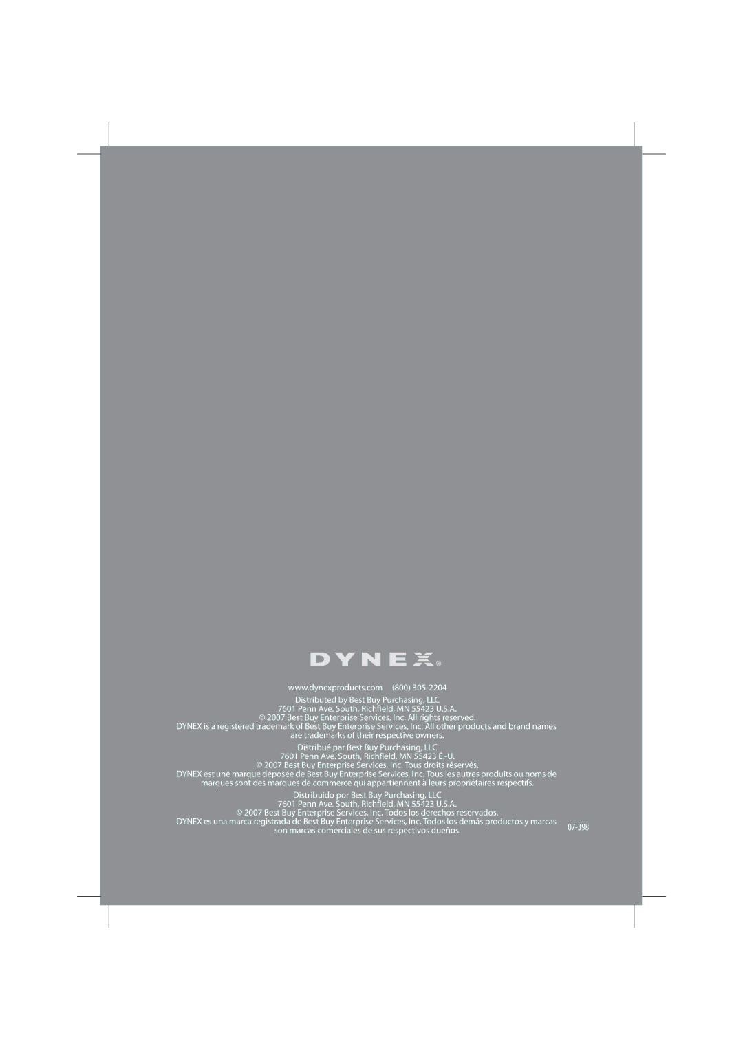 Dynex DX-LCDTV19 manual 07-398 