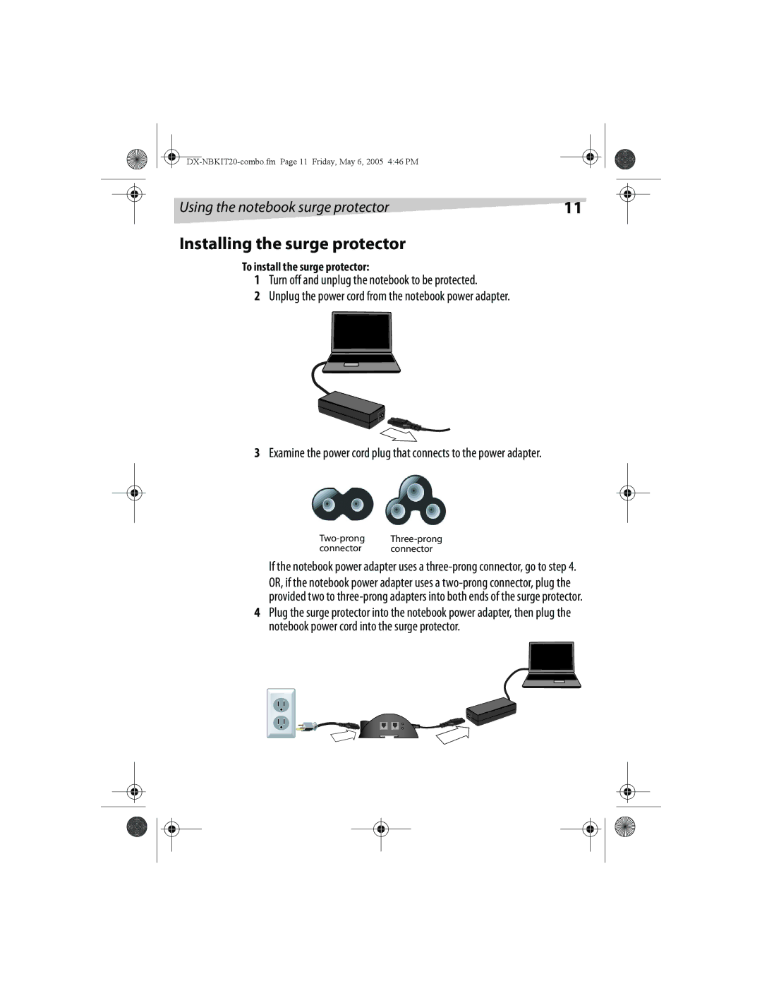 Dynex DX-NBKIT20 manual Installing the surge protector 