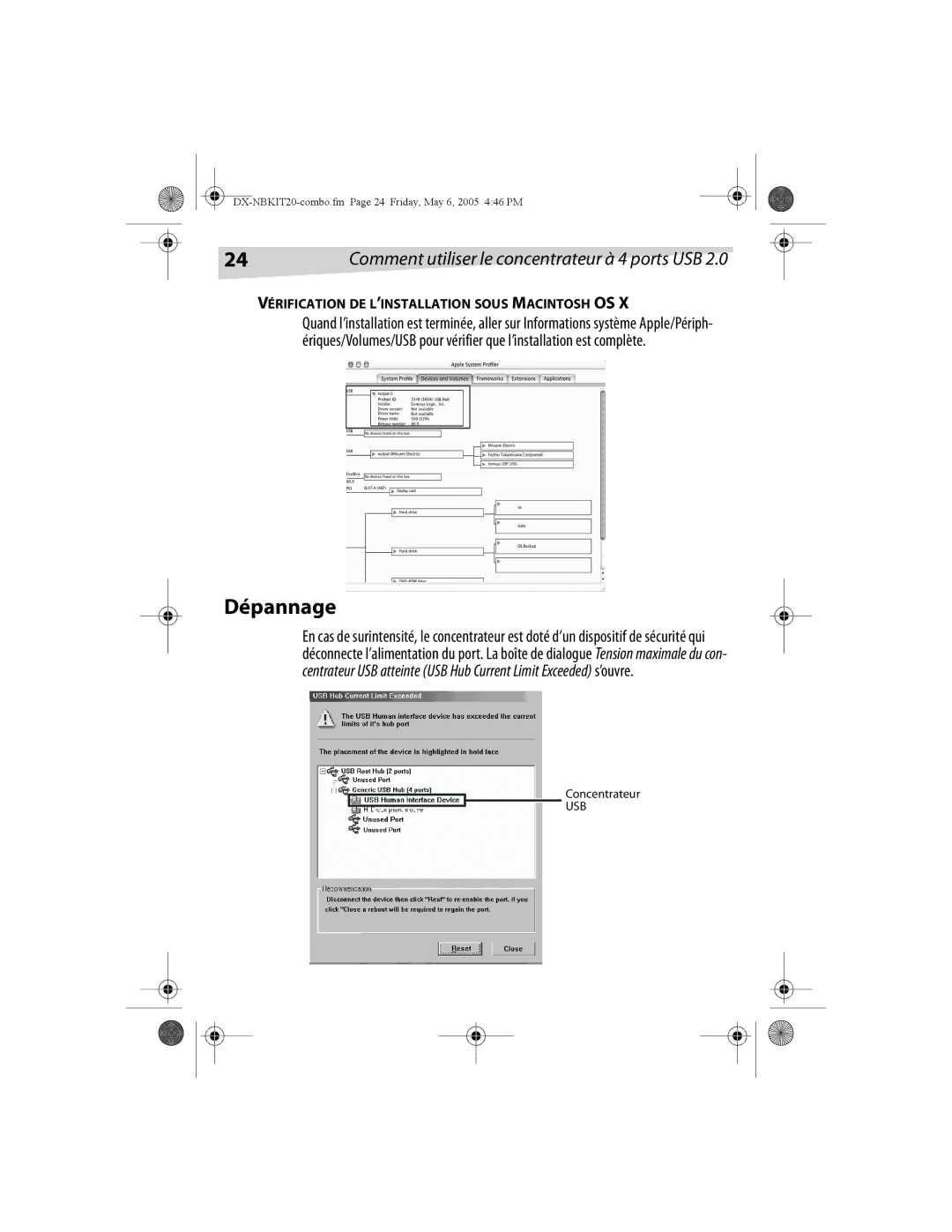 Dynex DX-NBKIT20 manual Dépannage, Vérification DE L’INSTALLATION Sous Macintosh OS 