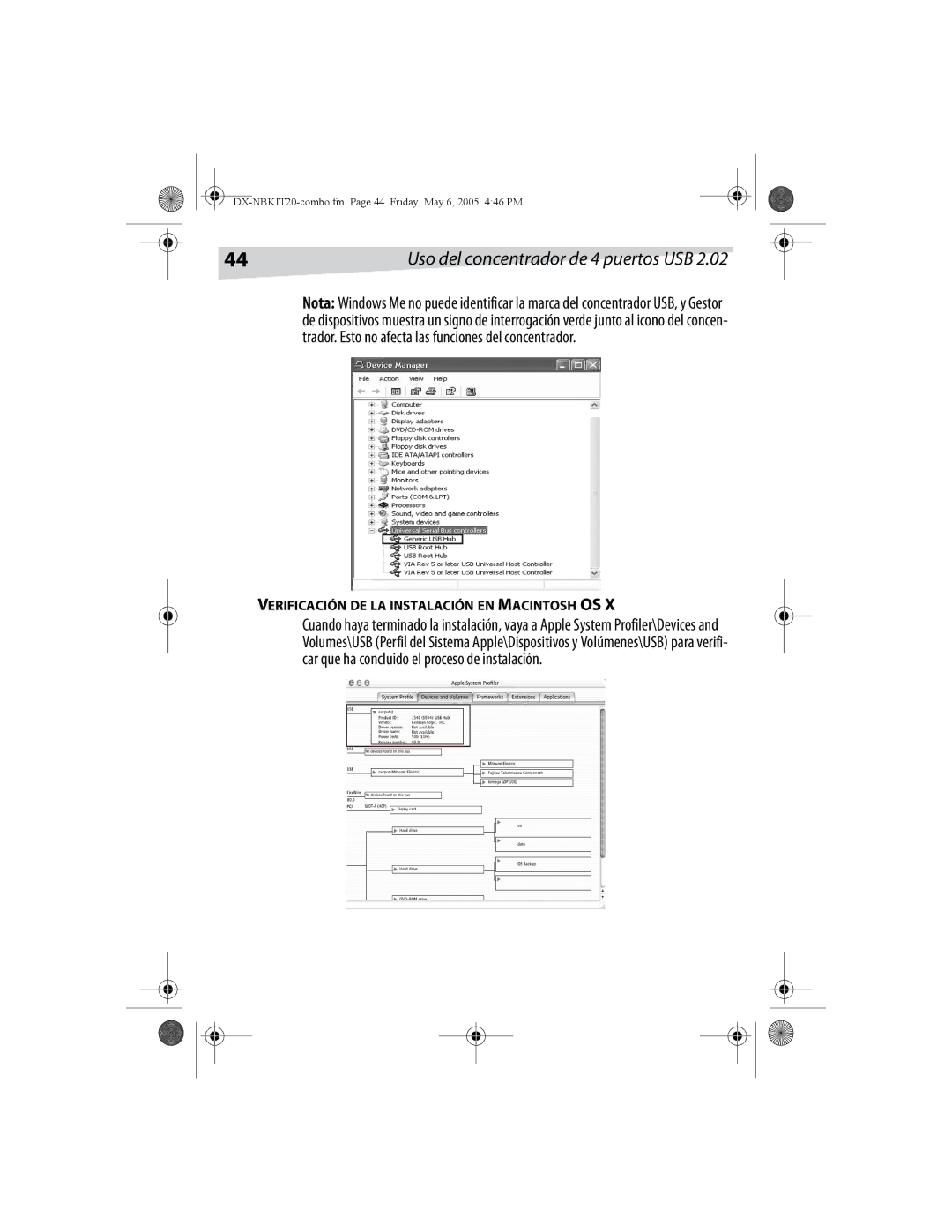 Dynex DX-NBKIT20 manual Uso del concentrador de 4 puertos USB, Verificación DE LA Instalación EN Macintosh OS 